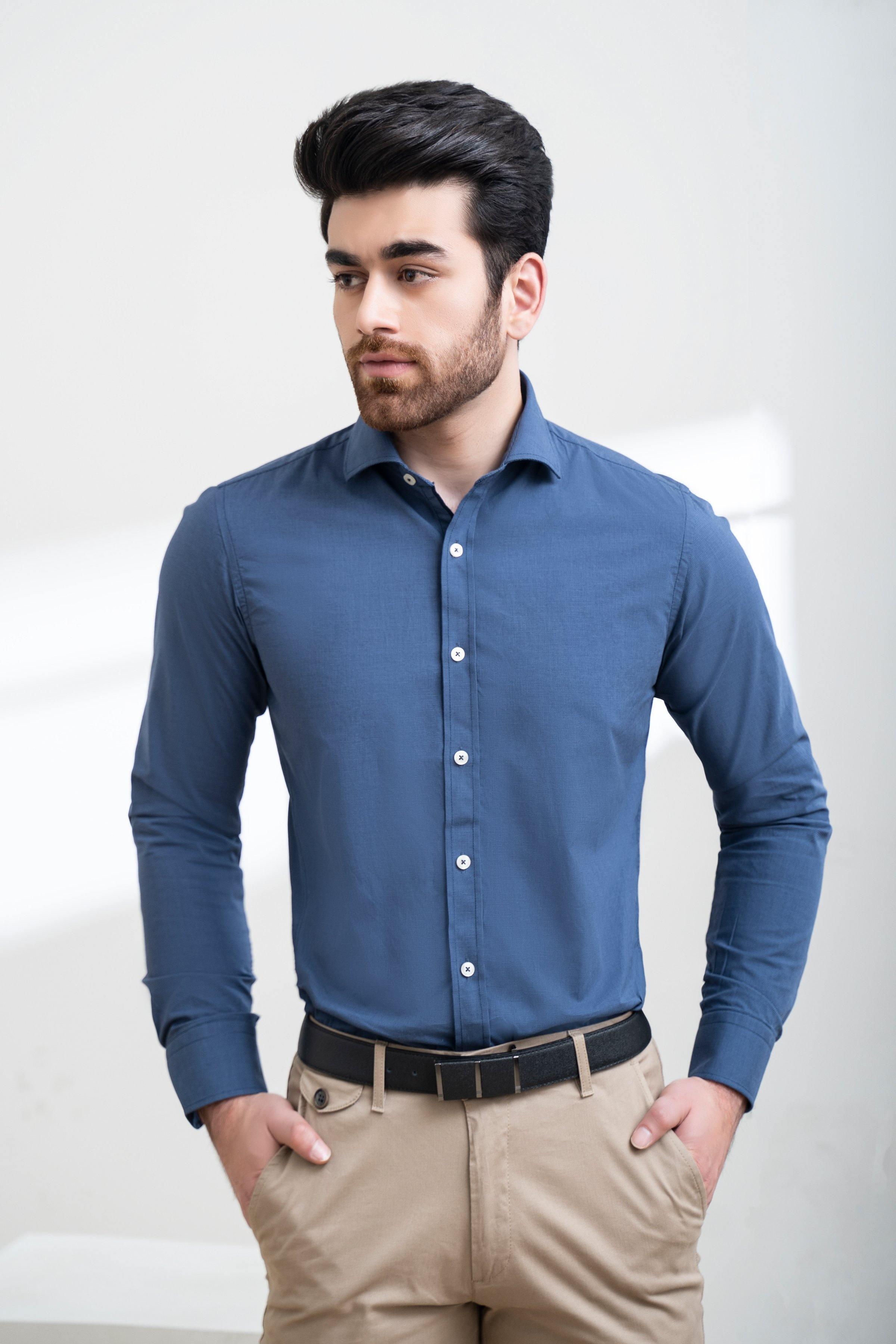 SMART SHIRT FRENCH COLLAR BLUE at Charcoal Clothing