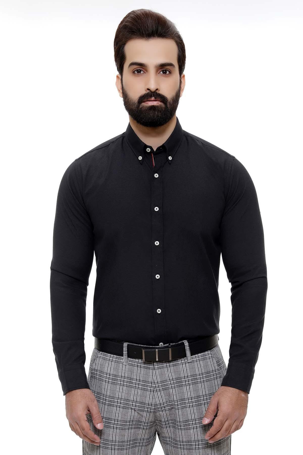 SMART SHIRT FULL SLEEVE BUTTON DOWN BLACK at Charcoal Clothing