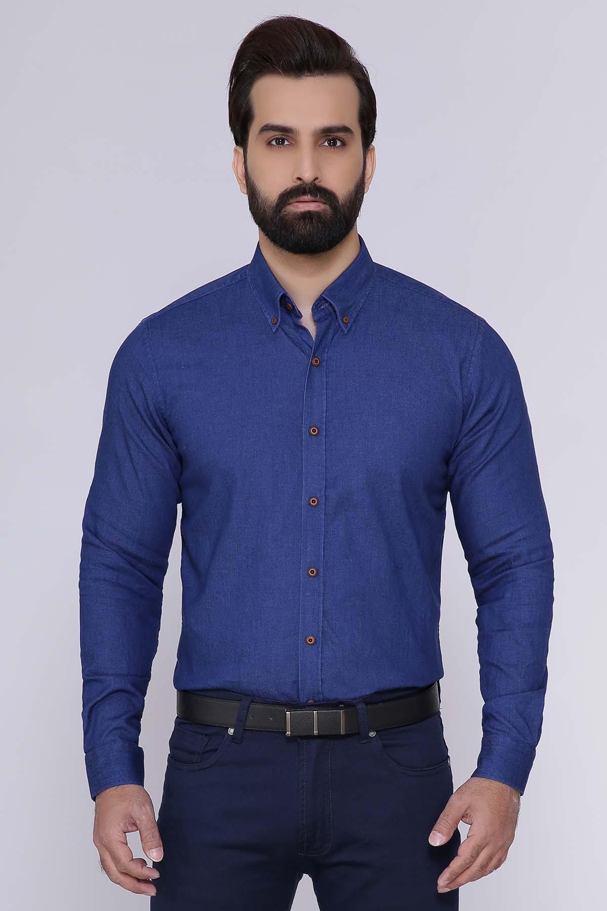 SMART SHIRT FULL SLEEVE BUTTON DOWN DARK BLUE at Charcoal Clothing