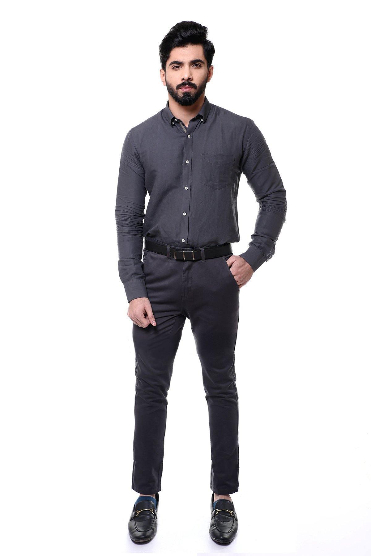 SMART SHIRT FULL SLEEVE BUTTON DOWN DARK GREY at Charcoal Clothing