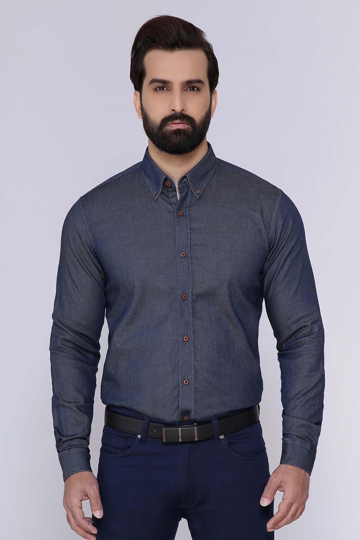 SMART SHIRT FULL SLEEVE BUTTON DOWN DENIM BLUE at Charcoal Clothing