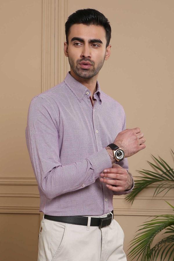 SMART SHIRT FULL SLEEVE SLIM FIT MAROON WHITE at Charcoal Clothing
