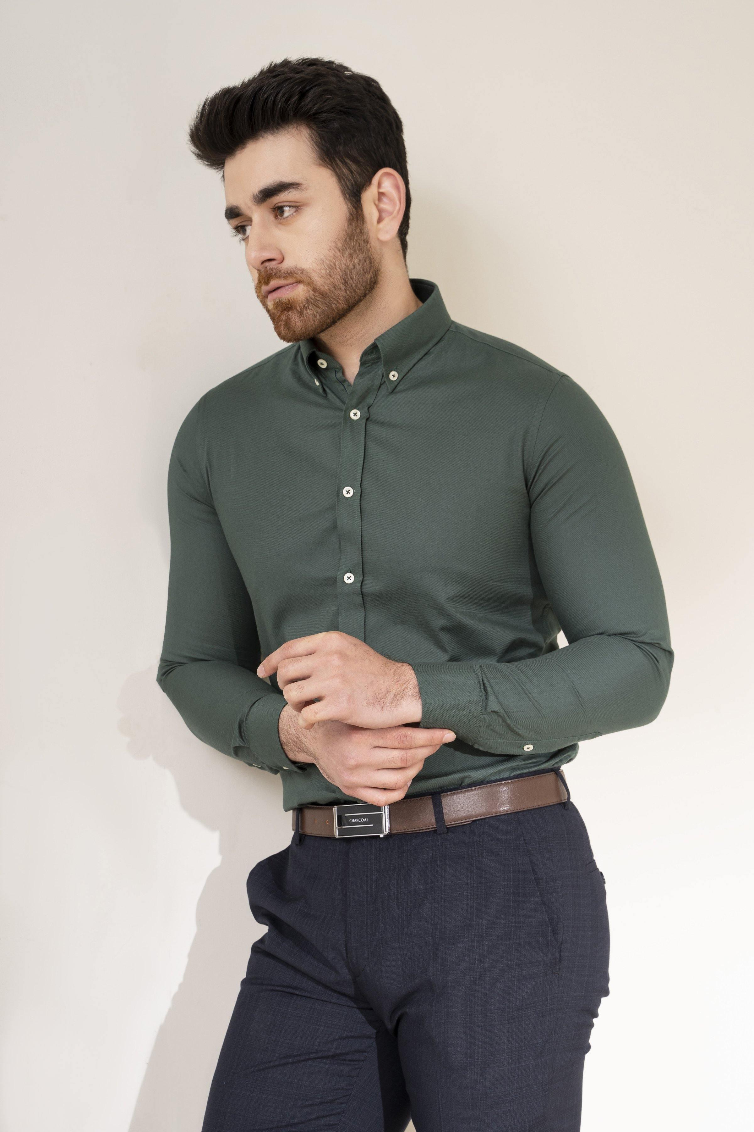 SMART SHIRT GREEN at Charcoal Clothing