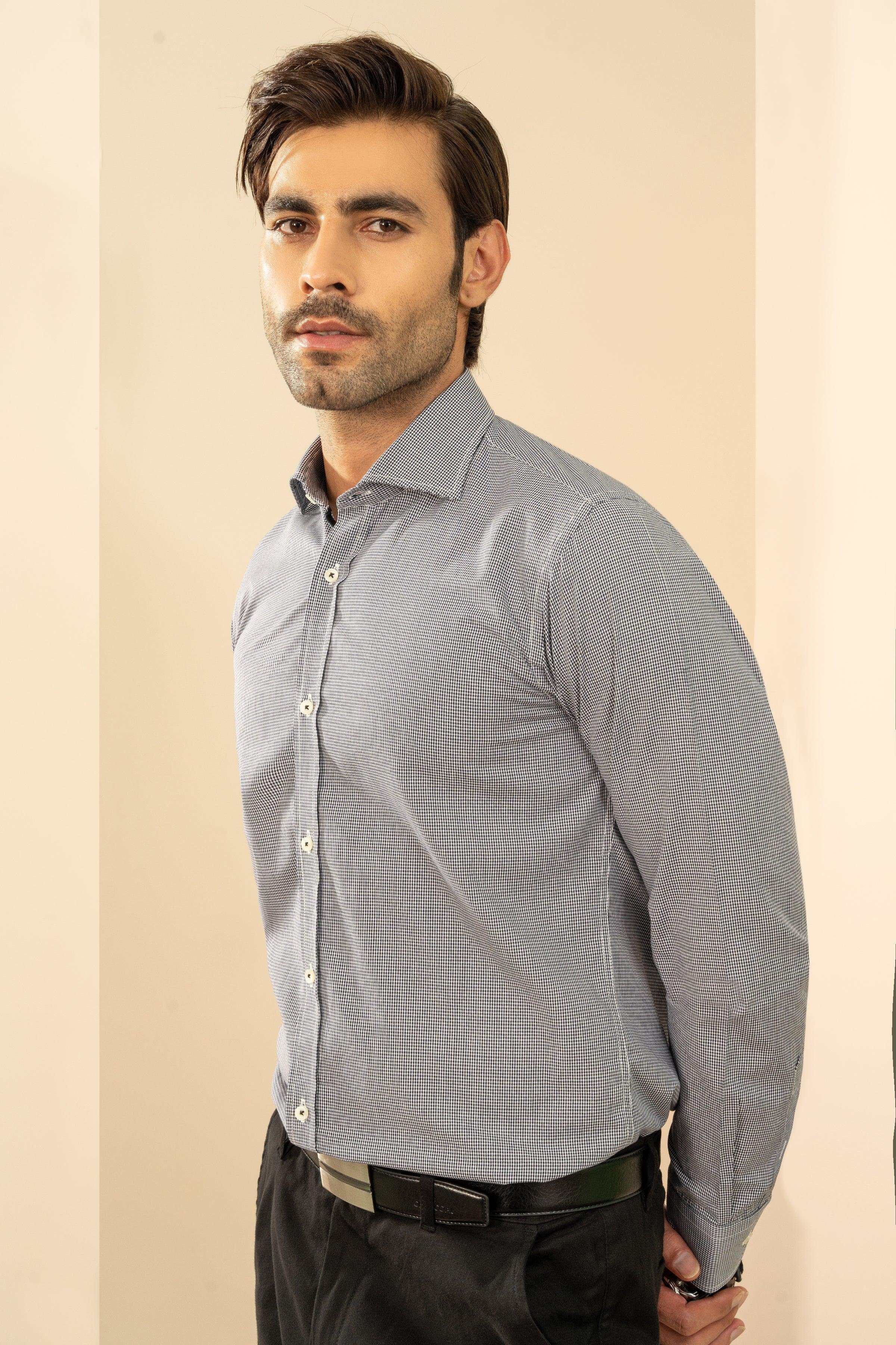 SMART SHIRT NAVY CHECK at Charcoal Clothing