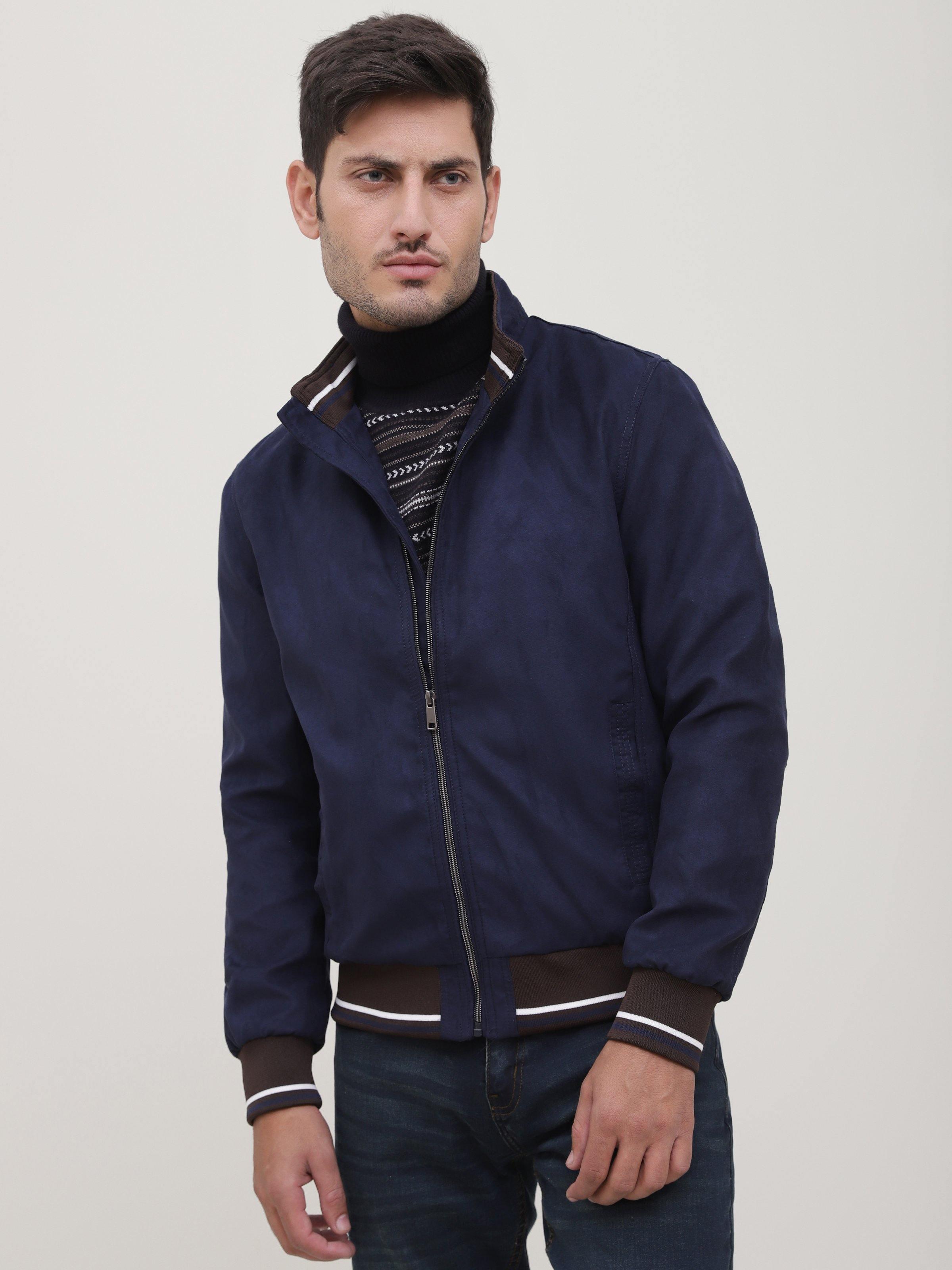 SUEDE JACKET NAVY at Charcoal Clothing