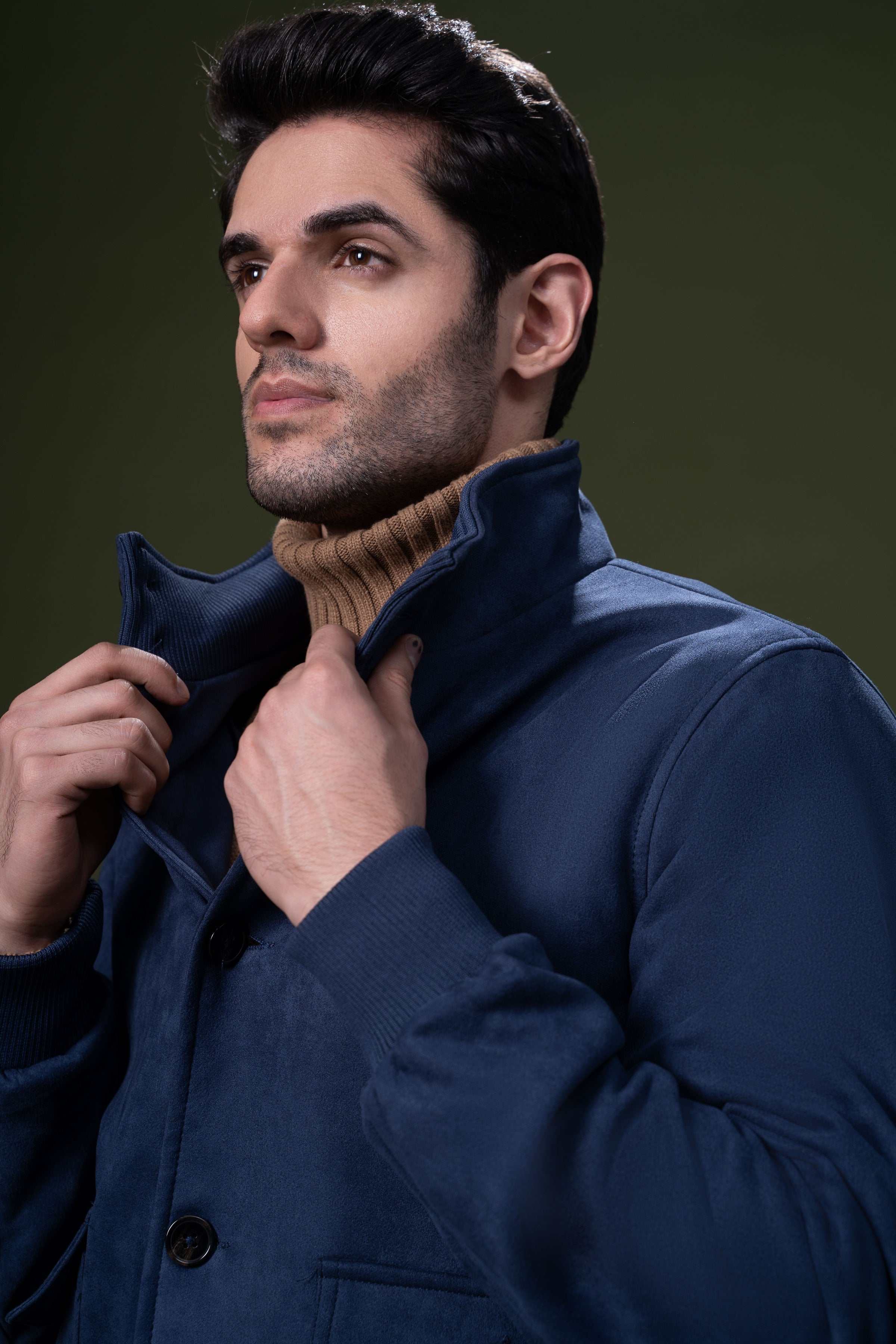 SUEDE JACKET NAVY at Charcoal Clothing