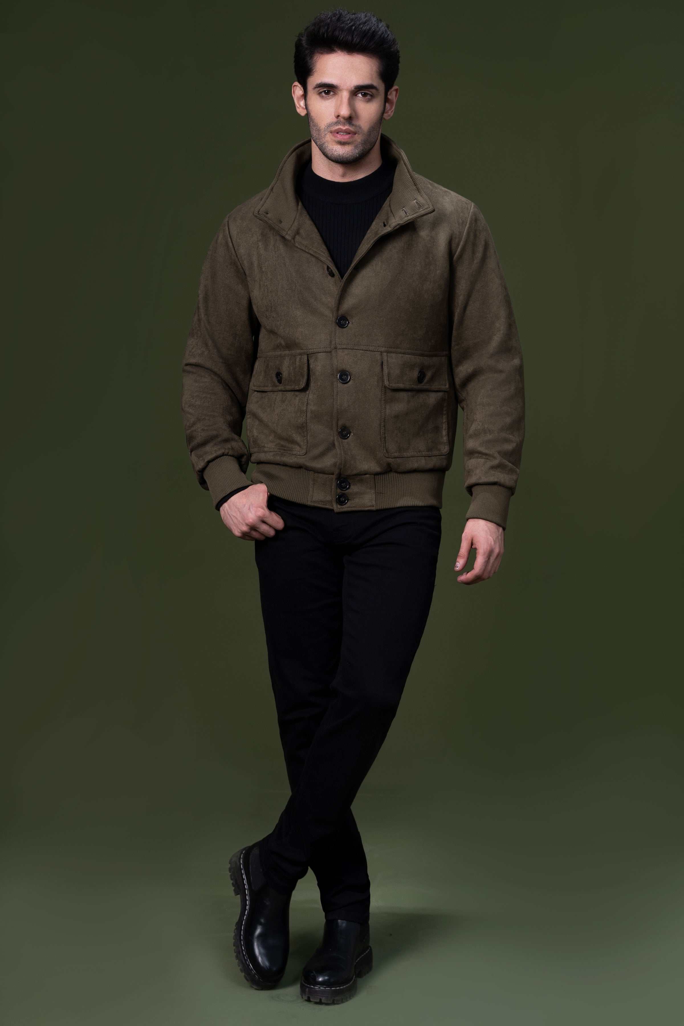 SUEDE JACKET OLIVE at Charcoal Clothing