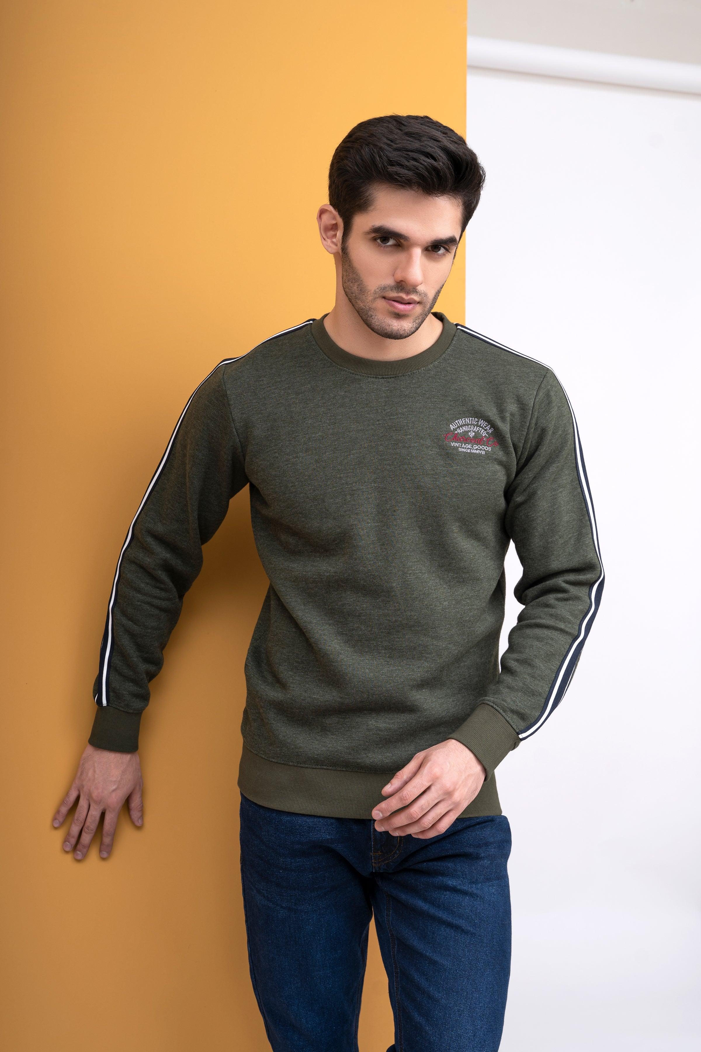 SWEAT SHIRT ROUND NECK F/S GREEN at Charcoal Clothing