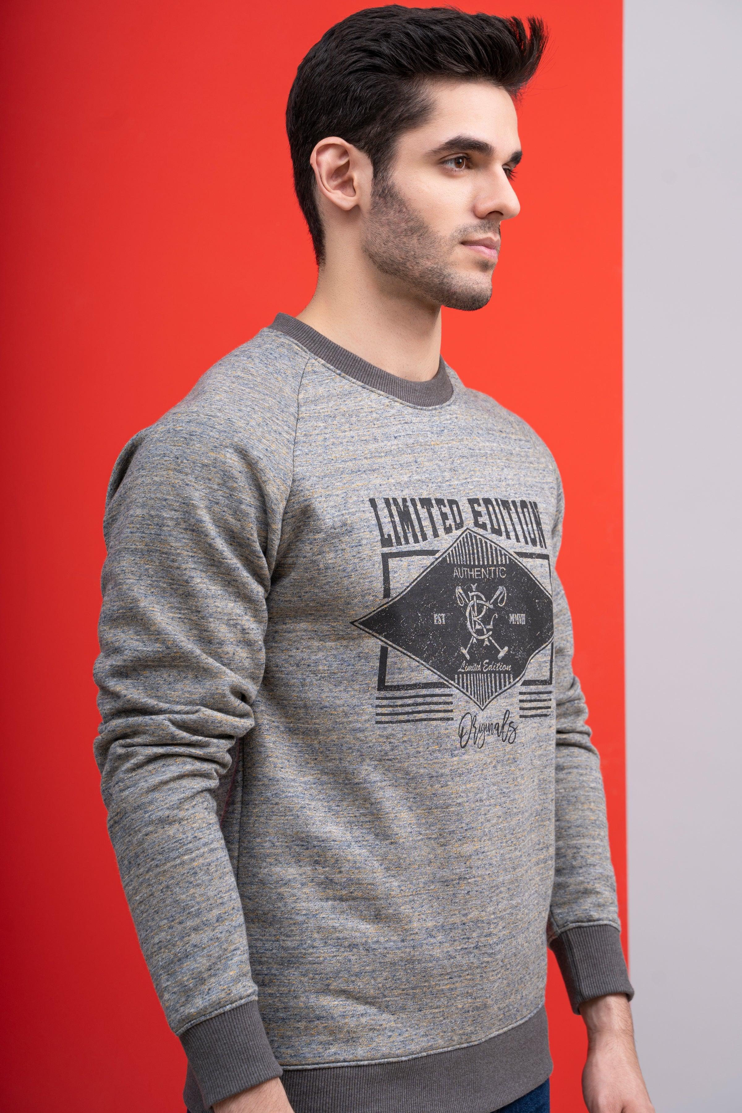 SWEAT SHIRT ROUND NECK F/S GREY at Charcoal Clothing