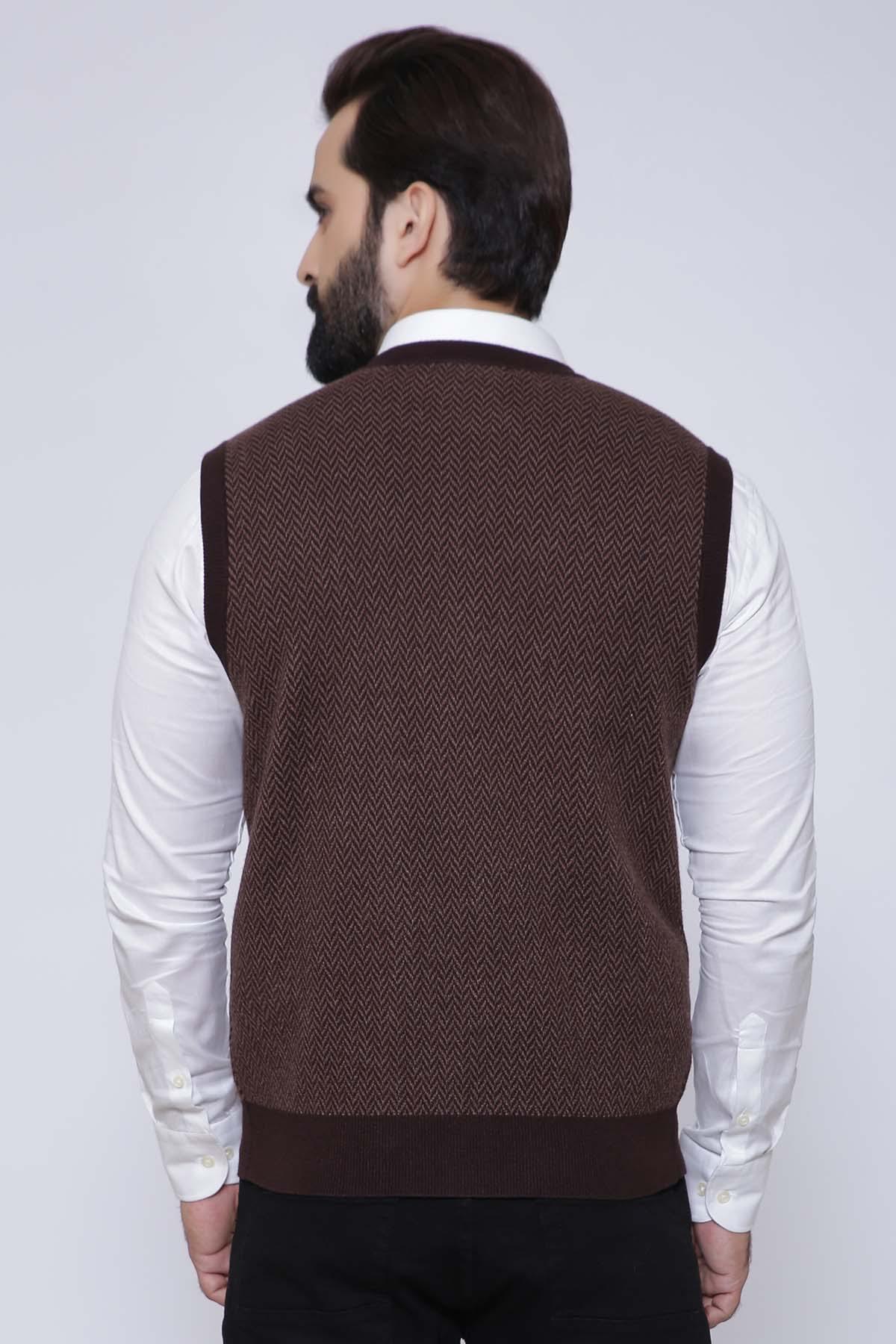 SWEATER CARDIGAN SLEEVE LESS BROWN at Charcoal Clothing