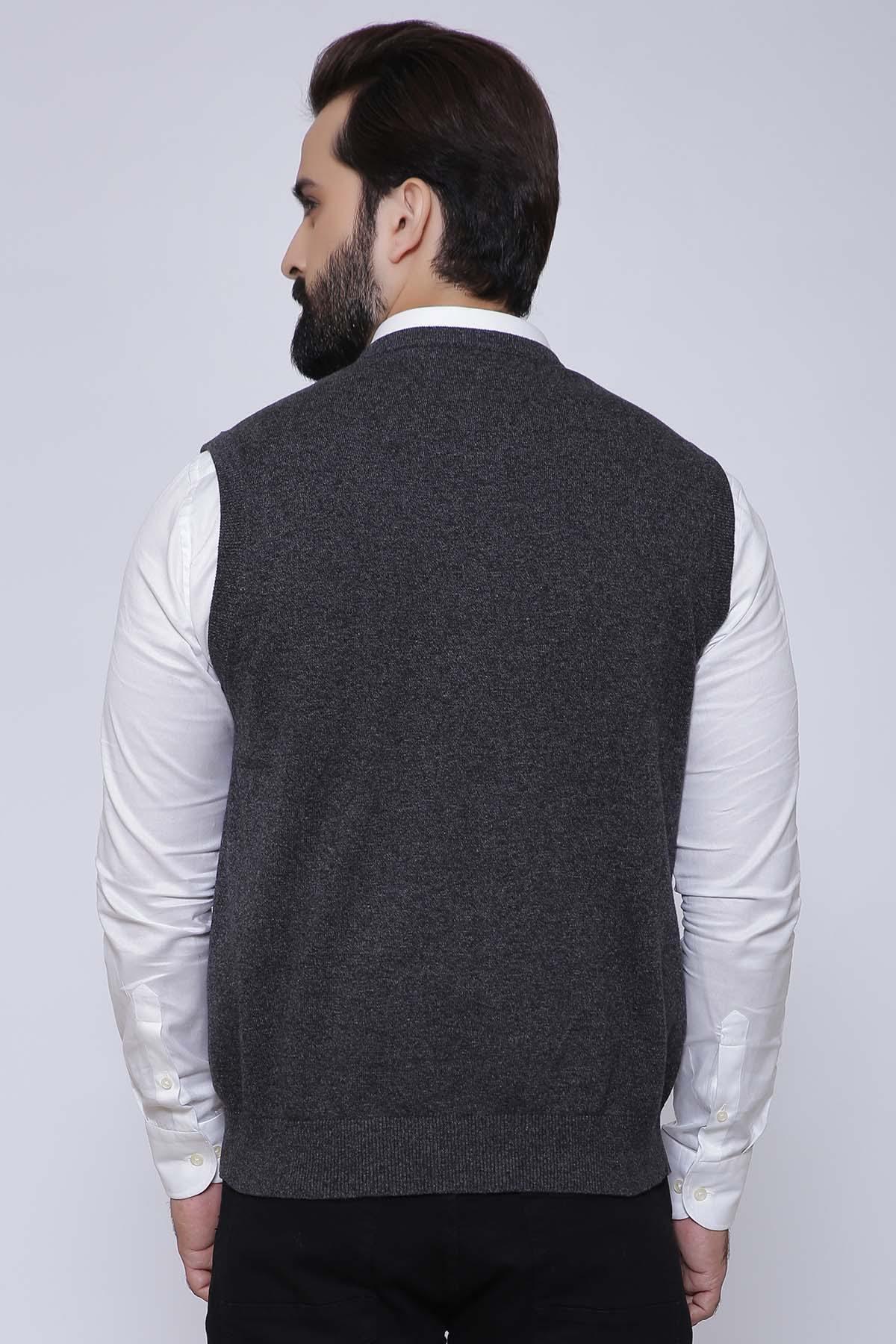 SWEATER CARDIGAN SLEEVE LESS DARK GREY at Charcoal Clothing