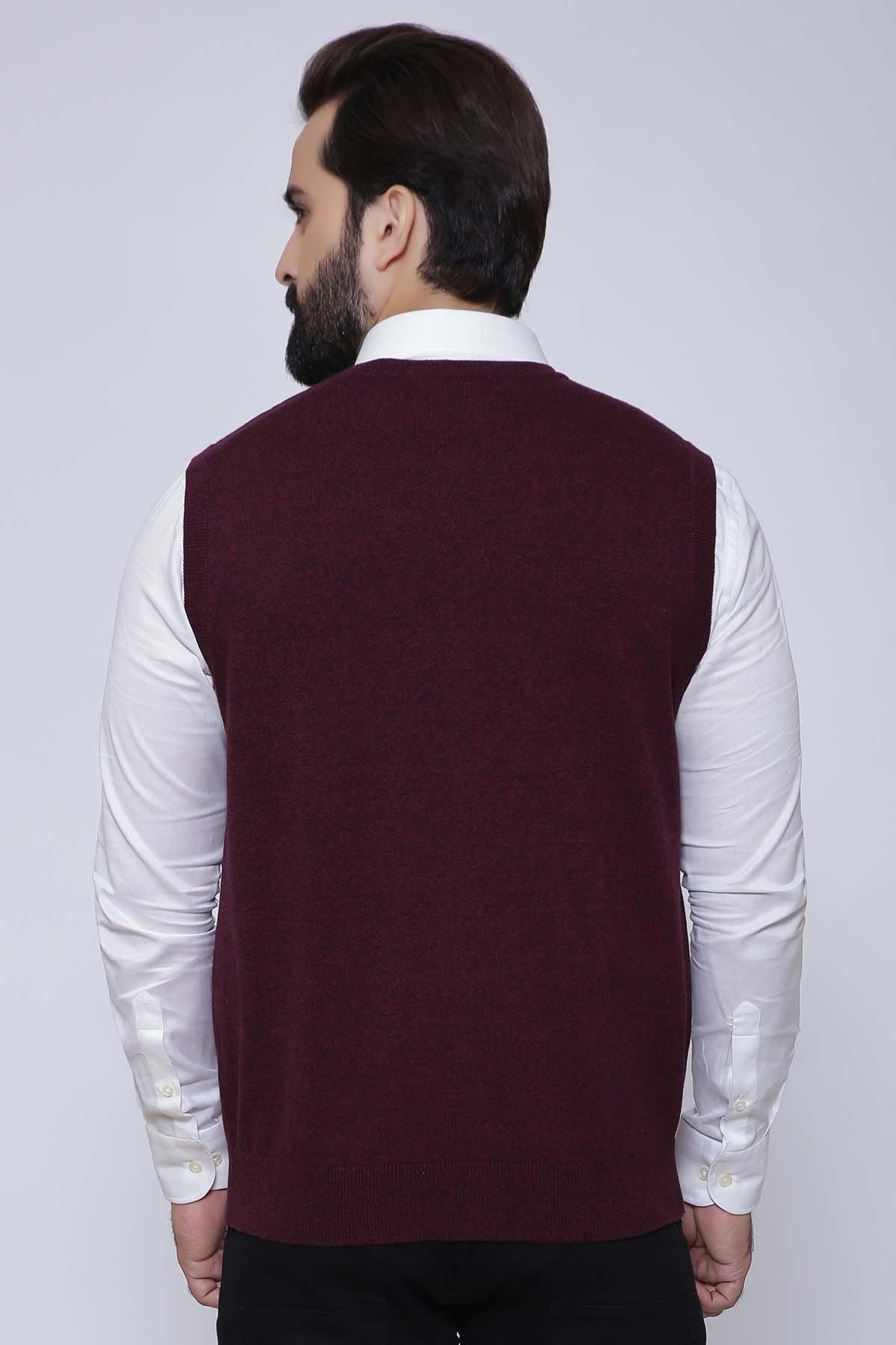 SWEATER CARDIGAN SLEEVE LESS MAROON at Charcoal Clothing