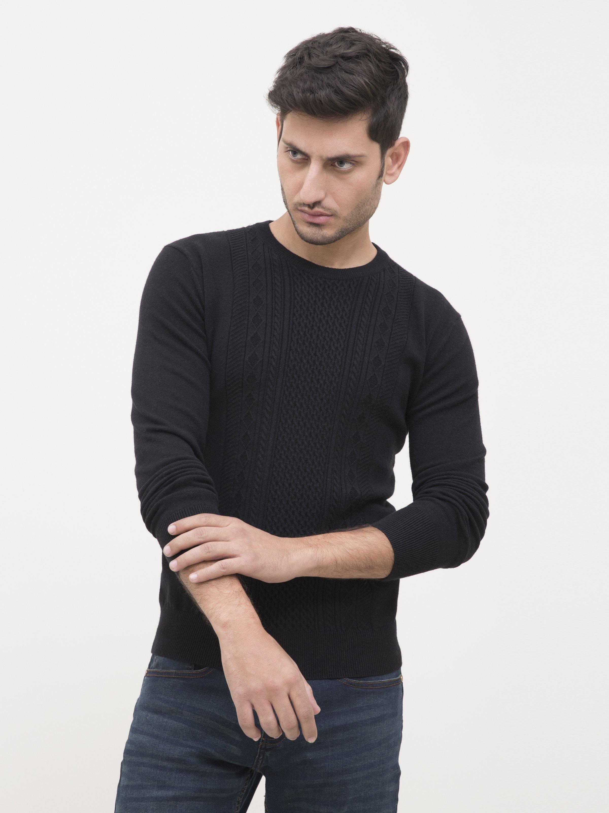 SWEATER CREW NECK FULL SLEEVE BLACK at Charcoal Clothing