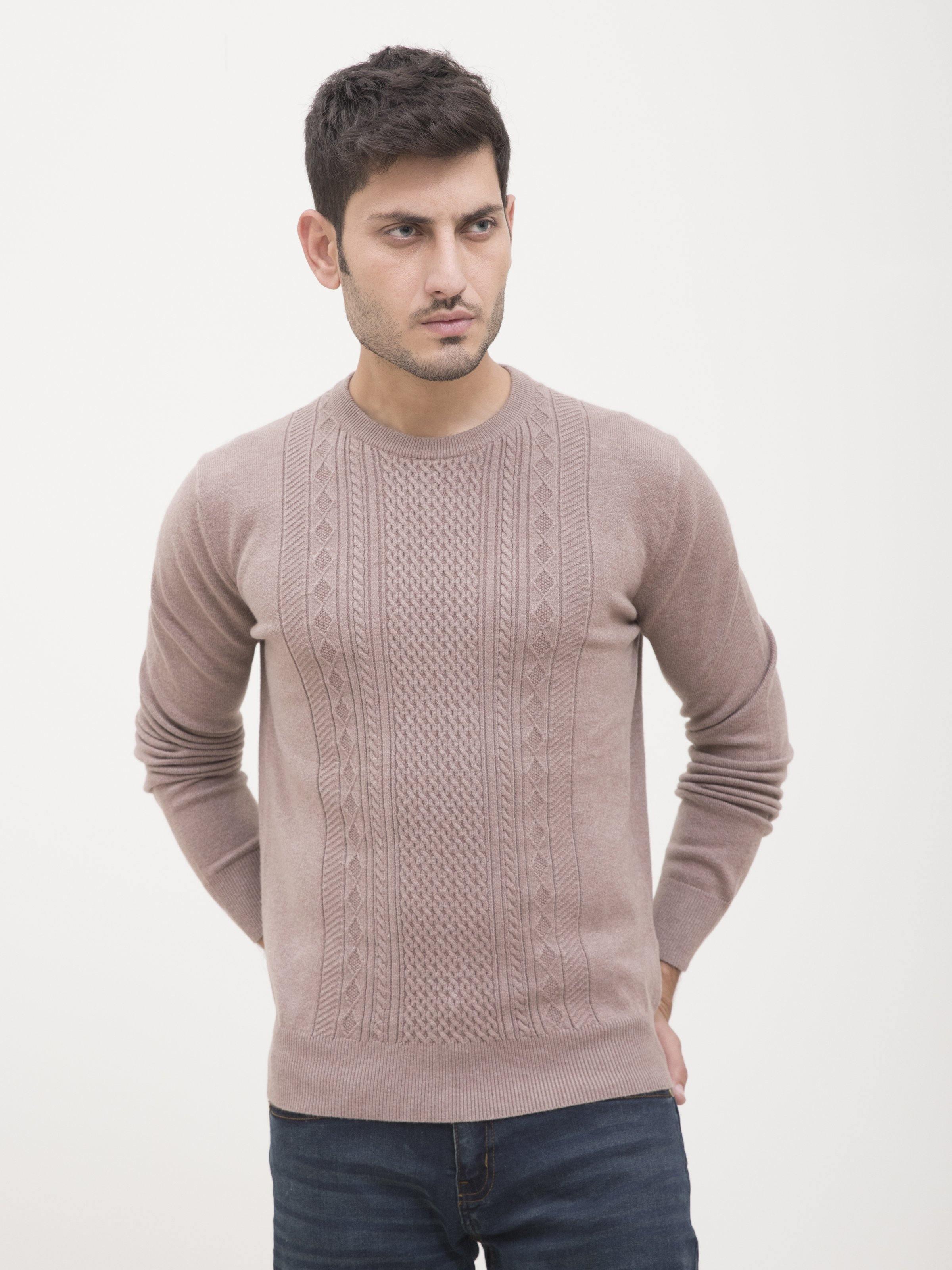 SWEATER CREW NECK FULL SLEEVE LIGHT BROWN at Charcoal Clothing