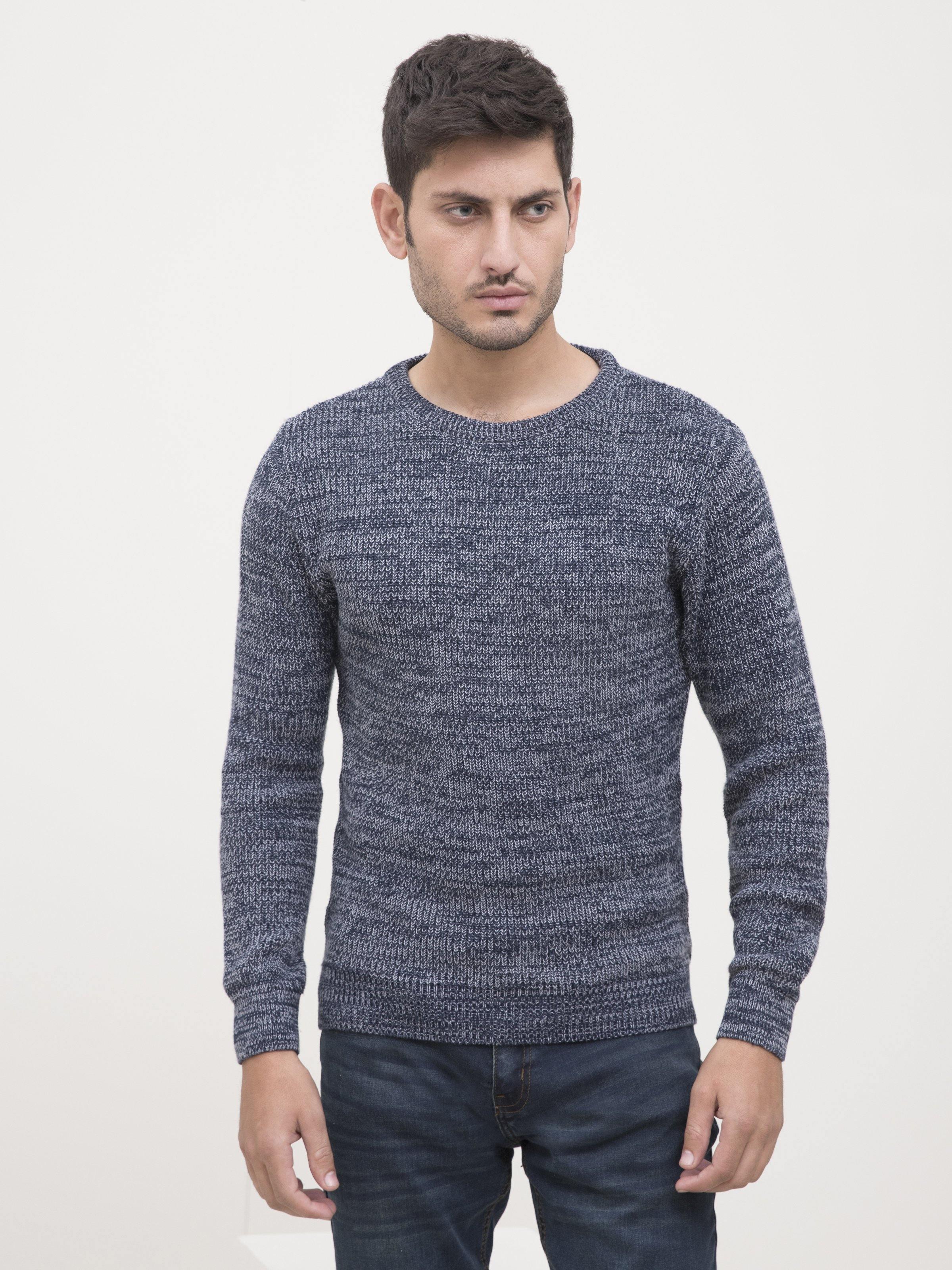 SWEATER CREW NECK FULL SLEEVE NAVY GREY at Charcoal Clothing