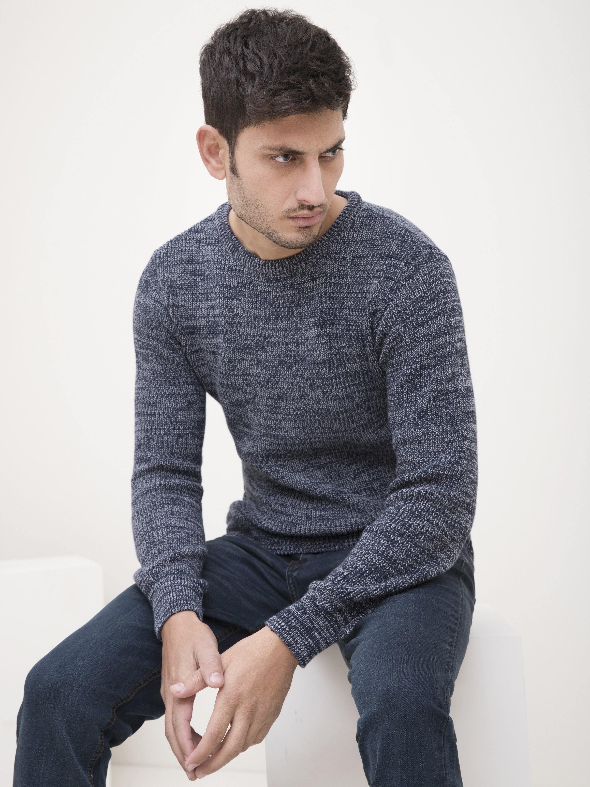 SWEATER CREW NECK FULL SLEEVE NAVY GREY at Charcoal Clothing