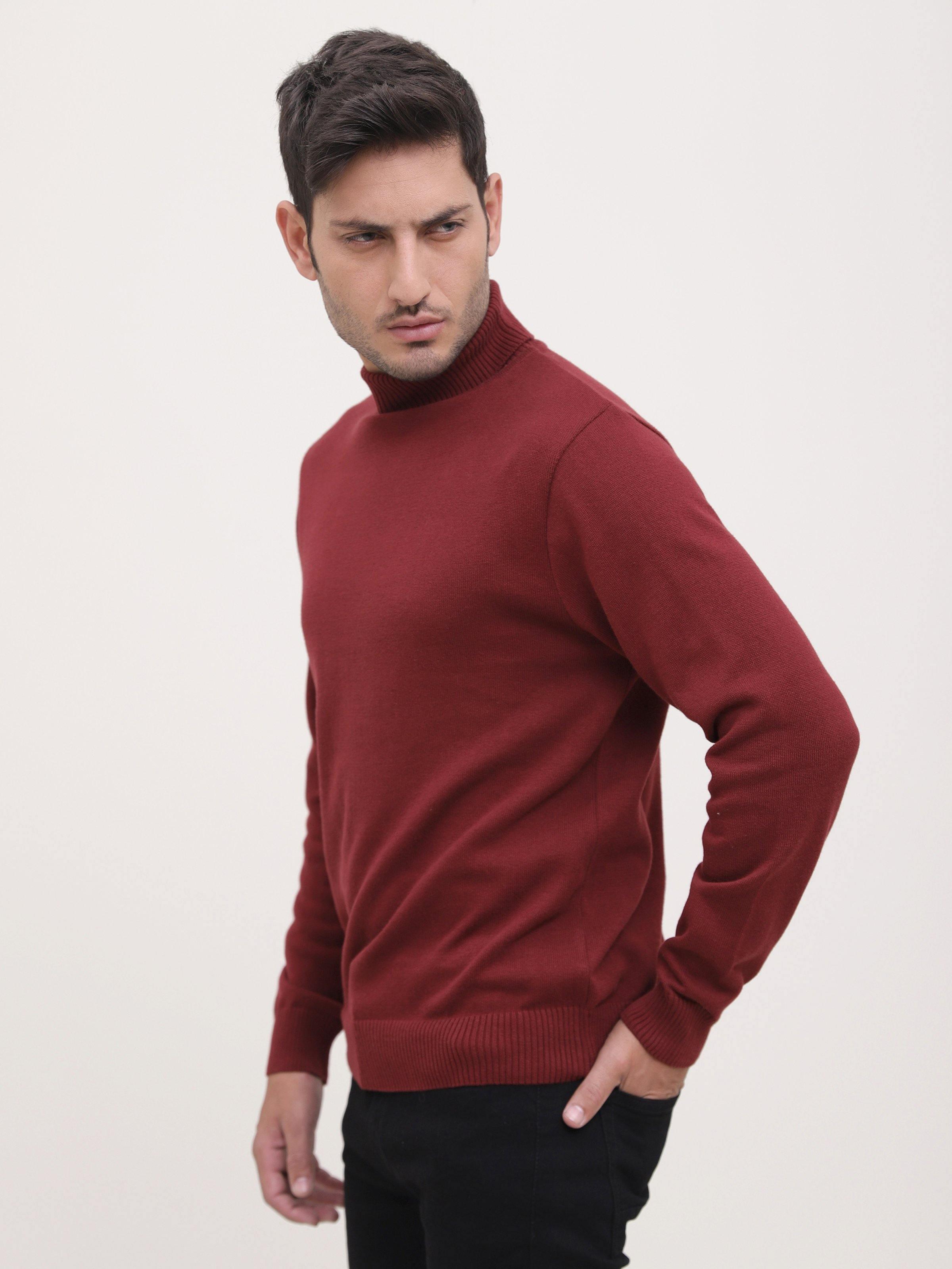 SWEATER HIGH NECK FULL SLEEVE MAROON at Charcoal Clothing