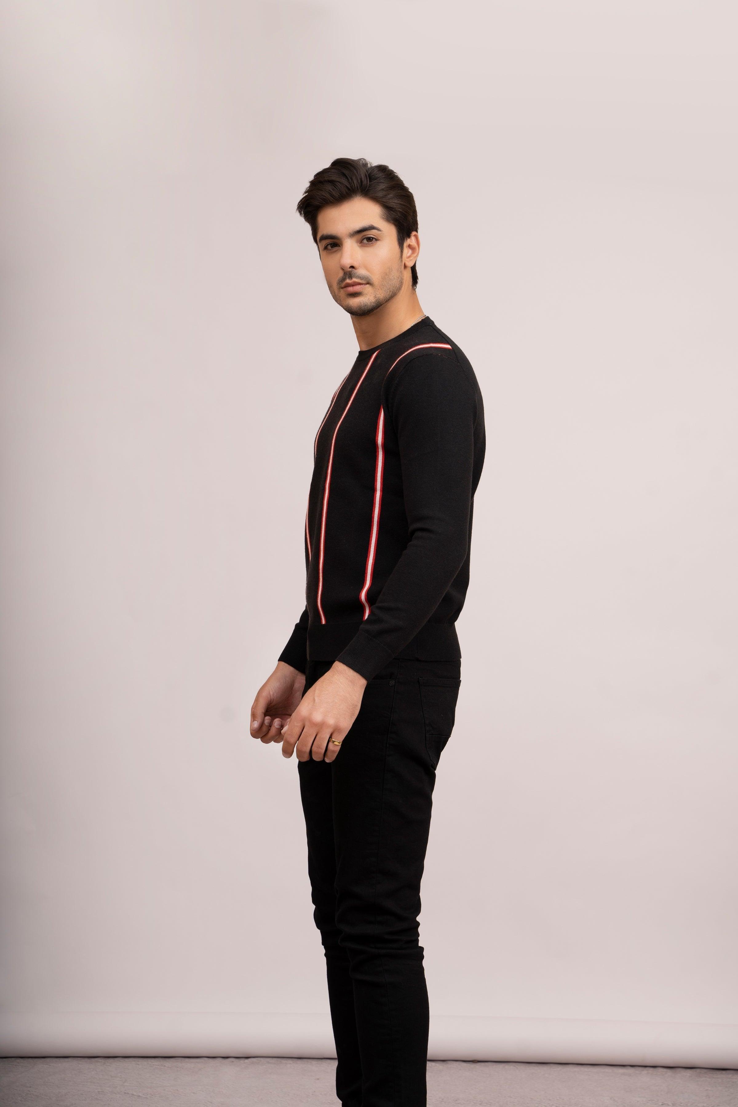 SWEATER R NECK F/L BLACK at Charcoal Clothing
