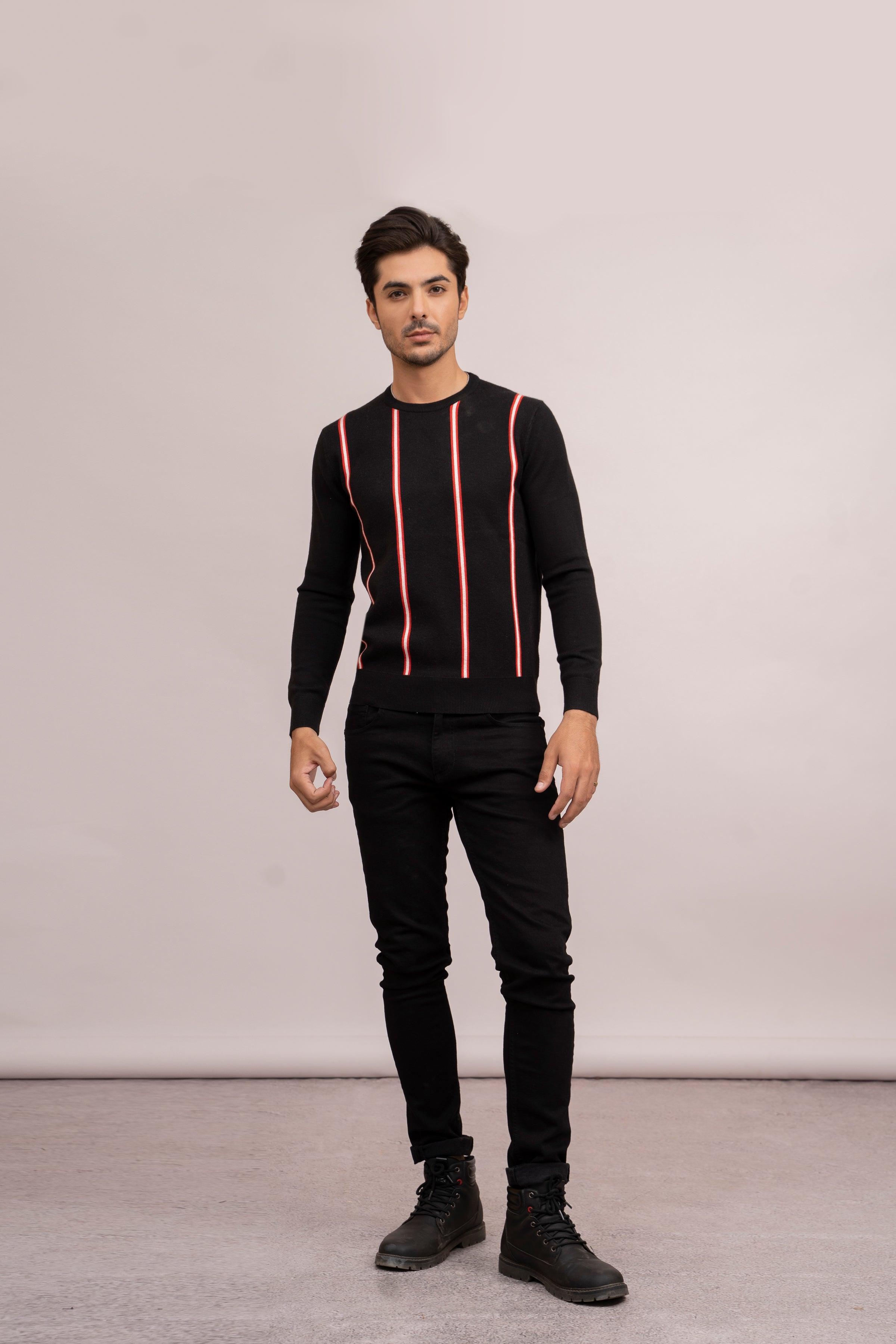 SWEATER R NECK F/L BLACK at Charcoal Clothing