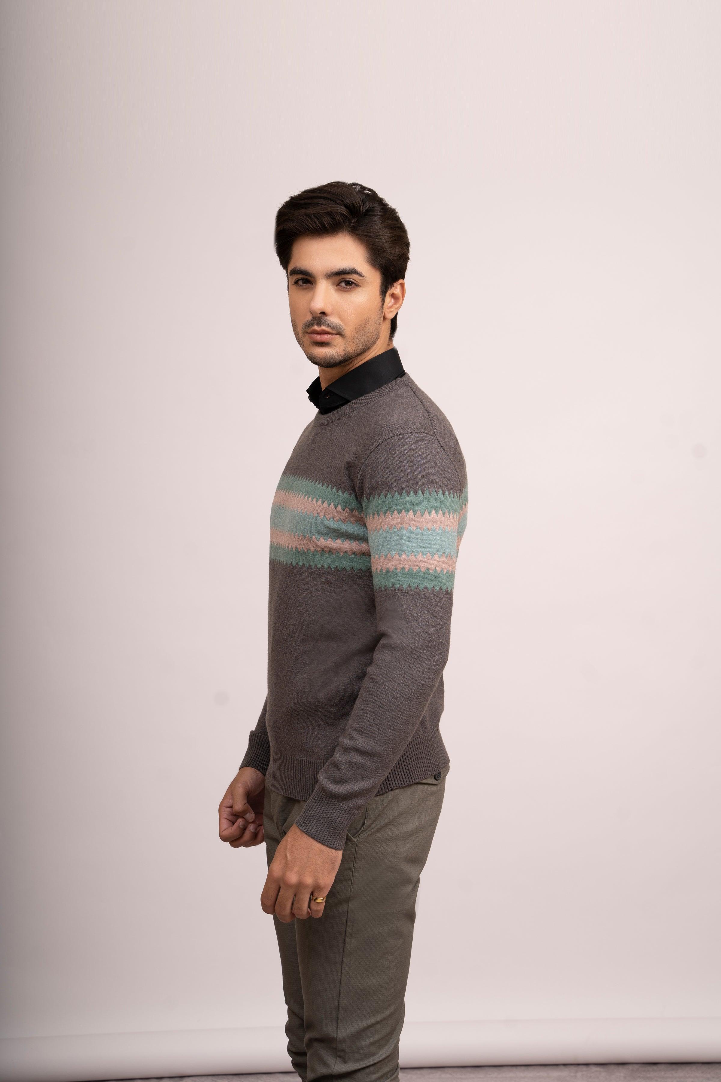 SWEATER R NECK F/L GREY at Charcoal Clothing
