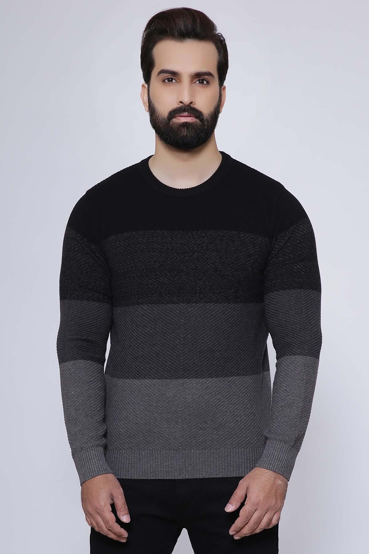 SWEATER ROUND NECK FULL BLACK GREY at Charcoal Clothing