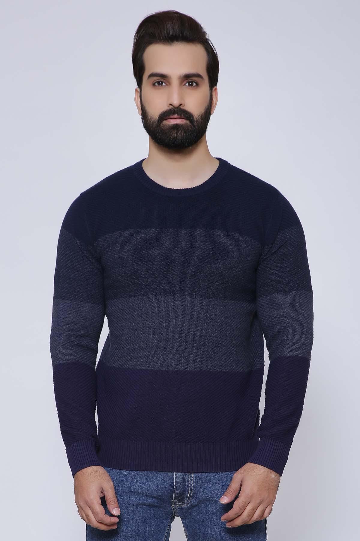 SWEATER ROUND NECK FULL NAVY GREY at Charcoal Clothing