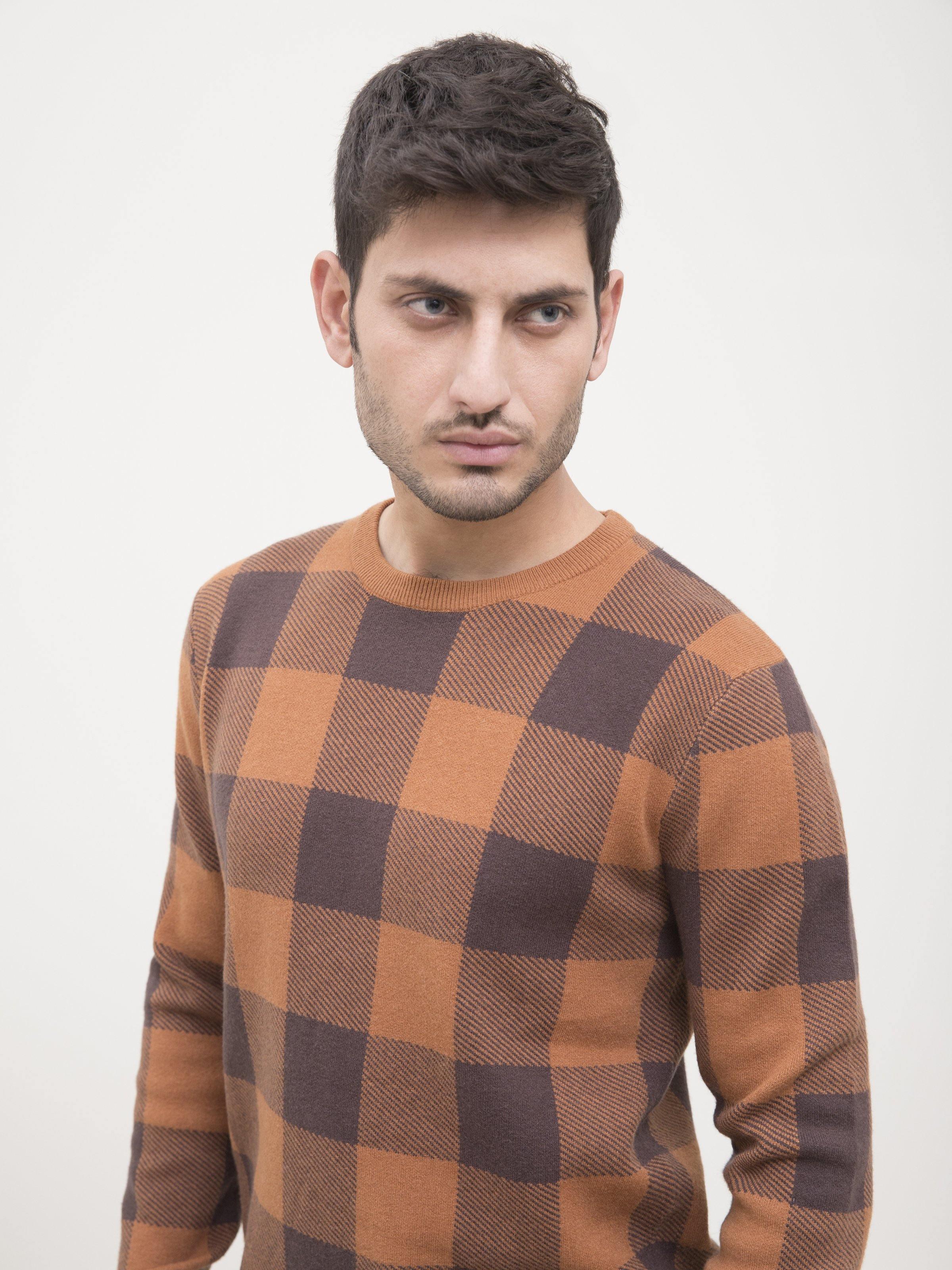 SWEATER ROUND NECK FULL SLEEVE BROWN KHAKI at Charcoal Clothing