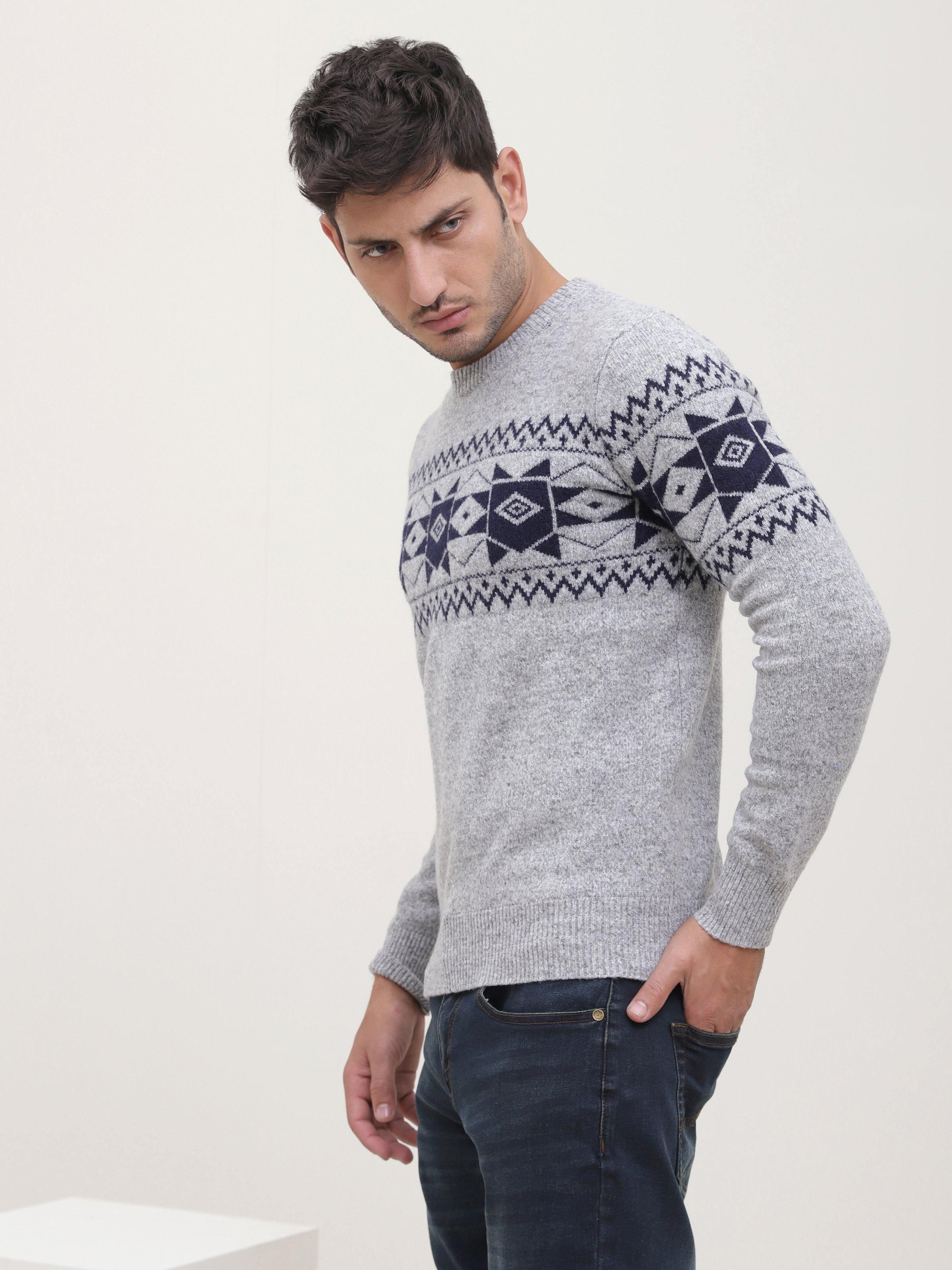 SWEATER ROUND NECK FULL SLEEVE GREY BLUE at Charcoal Clothing
