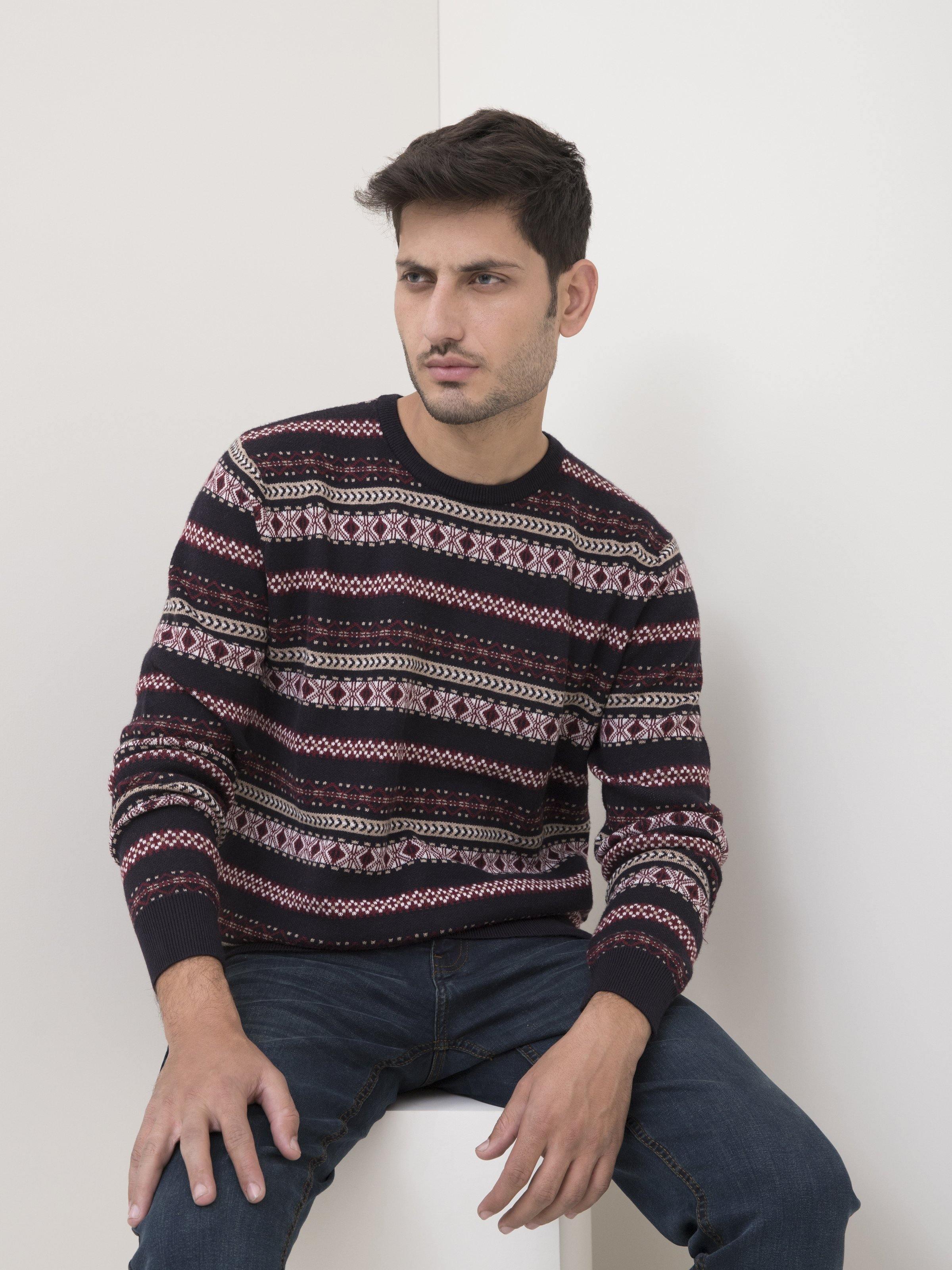 SWEATER ROUND NECK FULL SLEEVE MAHROON NAVY at Charcoal Clothing