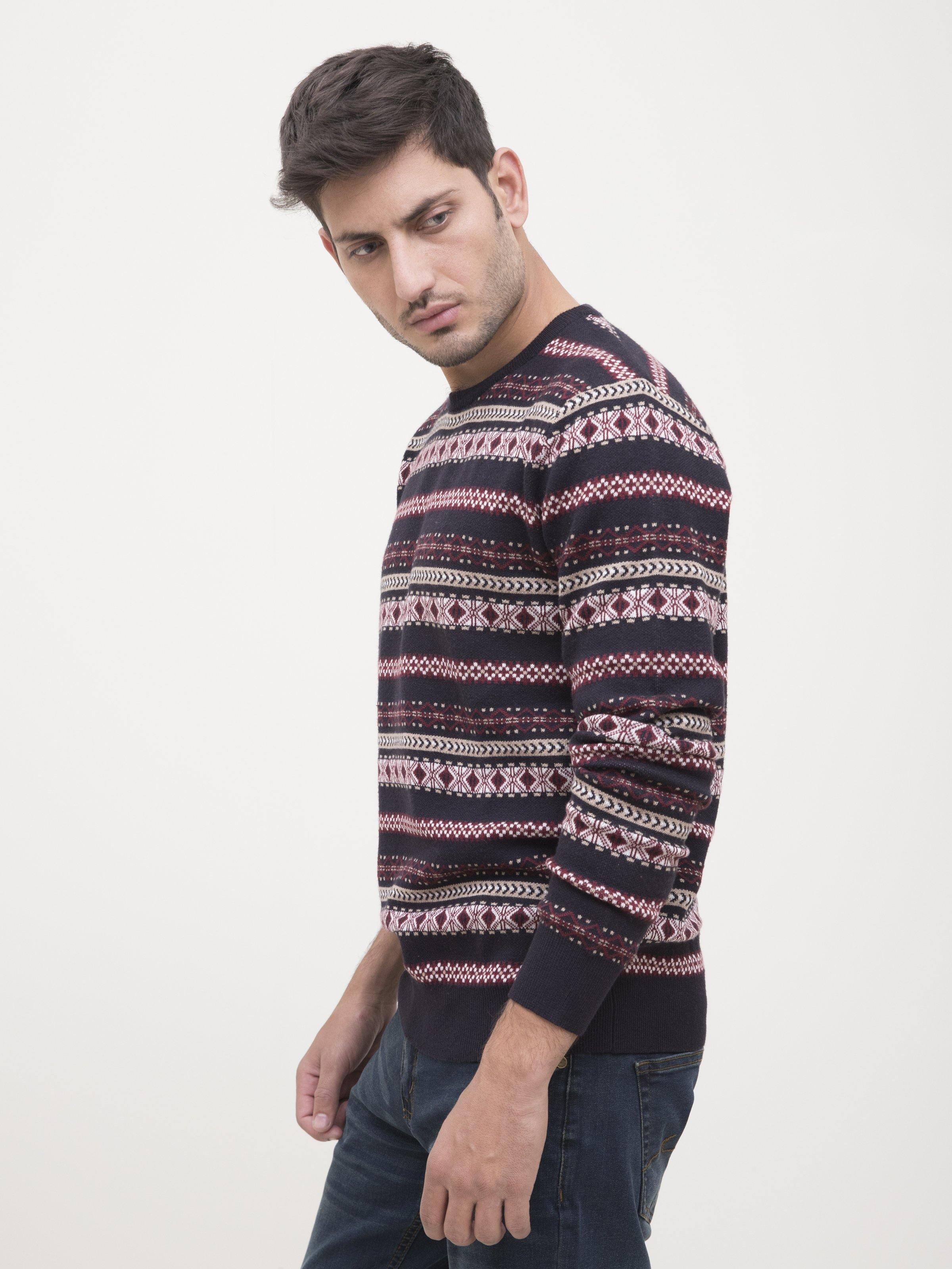 SWEATER ROUND NECK FULL SLEEVE MAHROON NAVY at Charcoal Clothing
