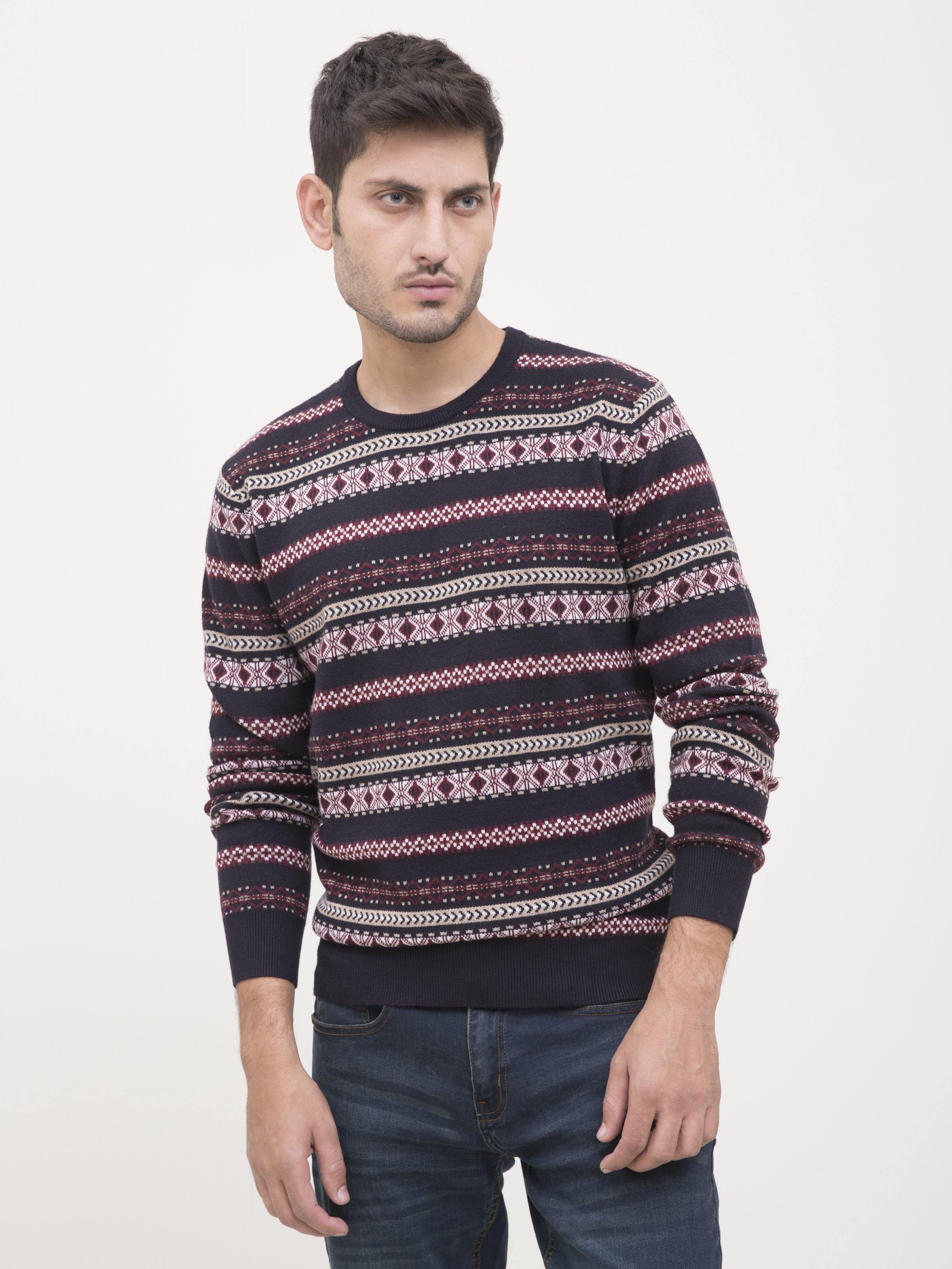 SWEATER ROUND NECK FULL SLEEVE MAHROON NAVY at Charcoal Clothing