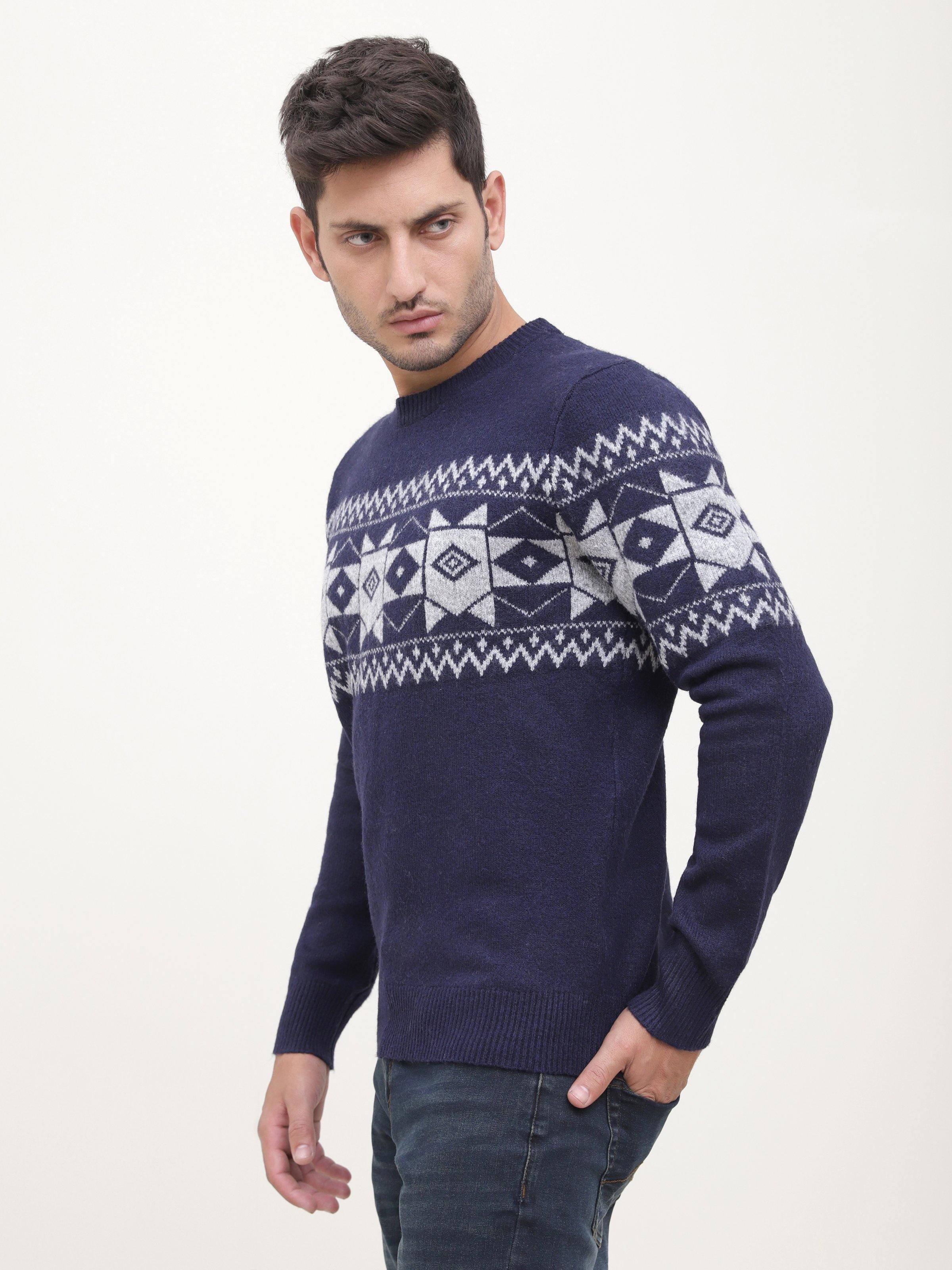 SWEATER ROUND NECK FULL SLEEVE NAVY GREY at Charcoal Clothing