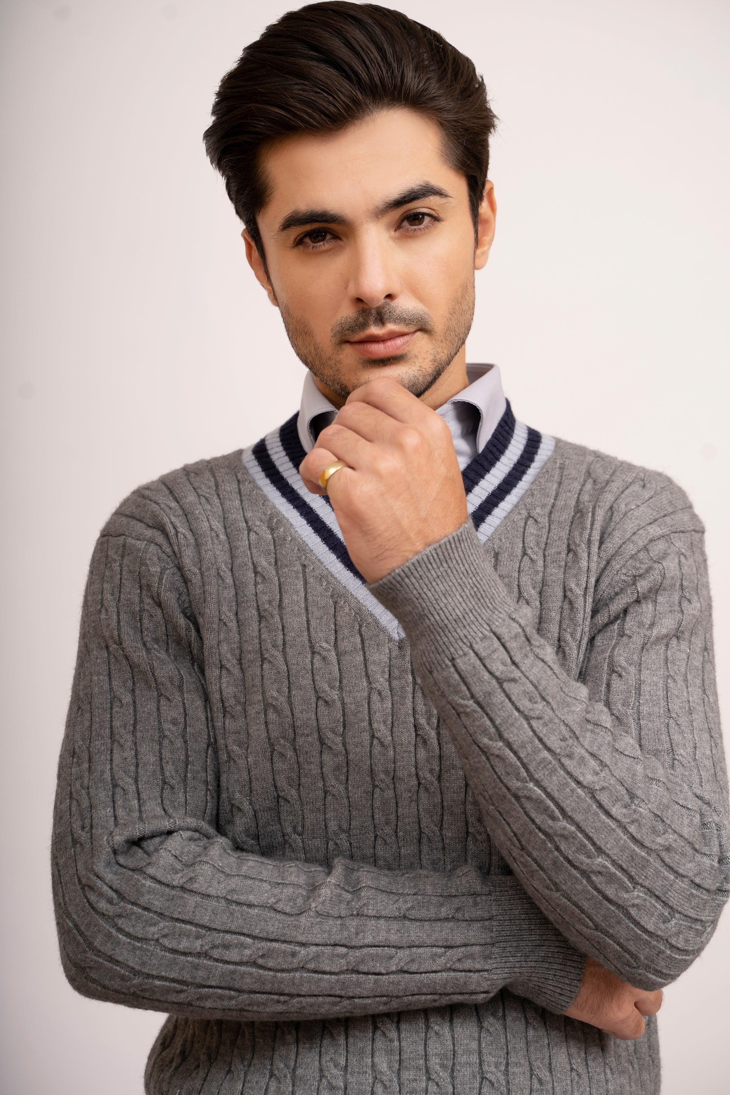 SWEATER V NECK F/L GREY at Charcoal Clothing