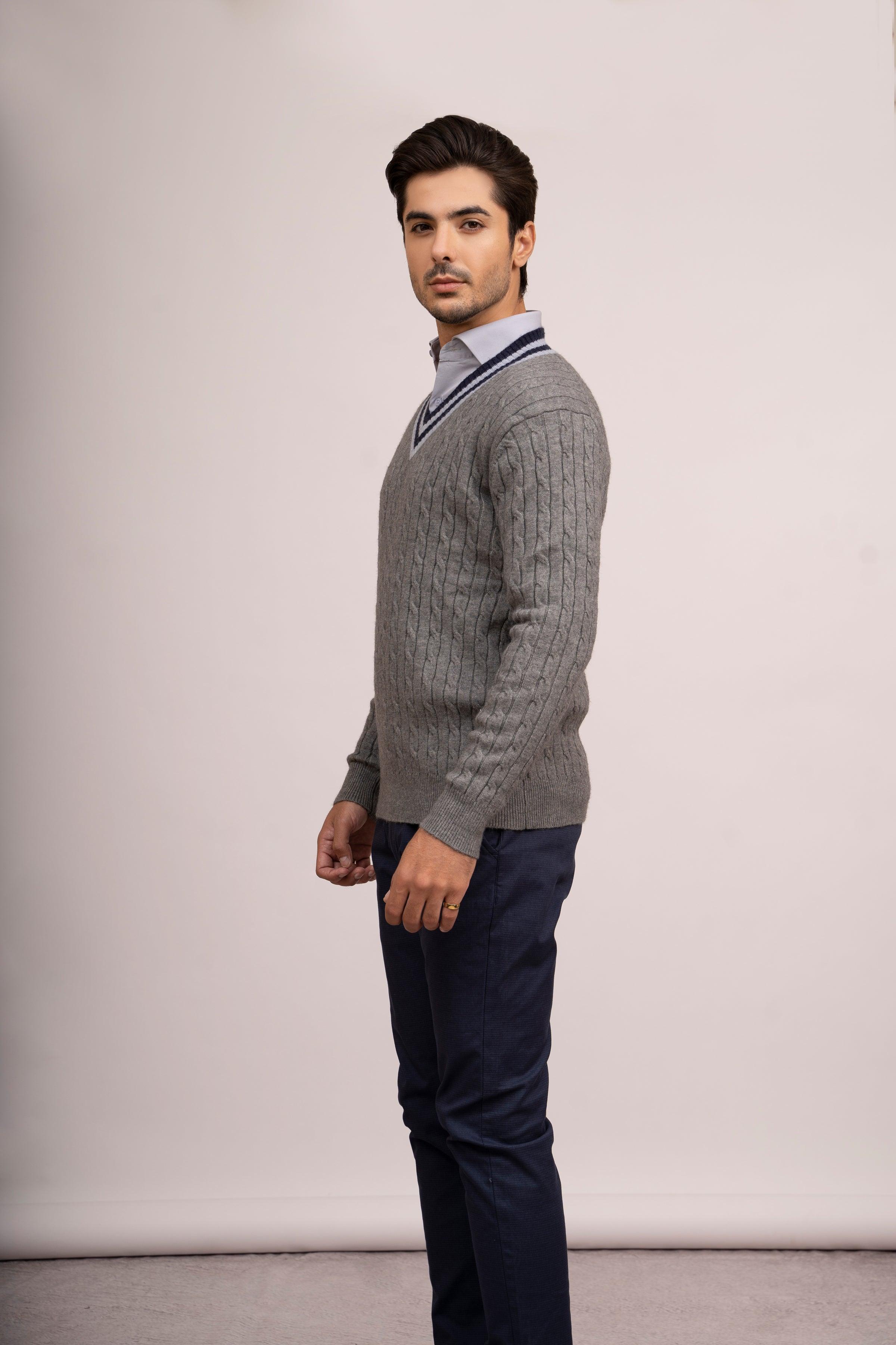 SWEATER V NECK F/L GREY at Charcoal Clothing