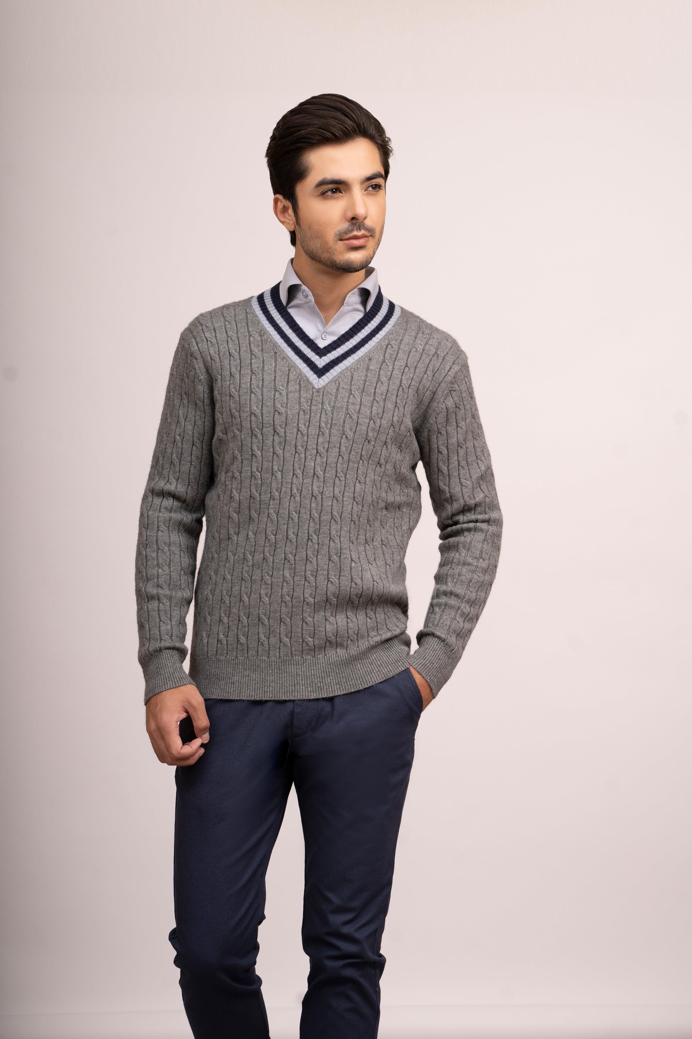 SWEATER V NECK F/L GREY at Charcoal Clothing