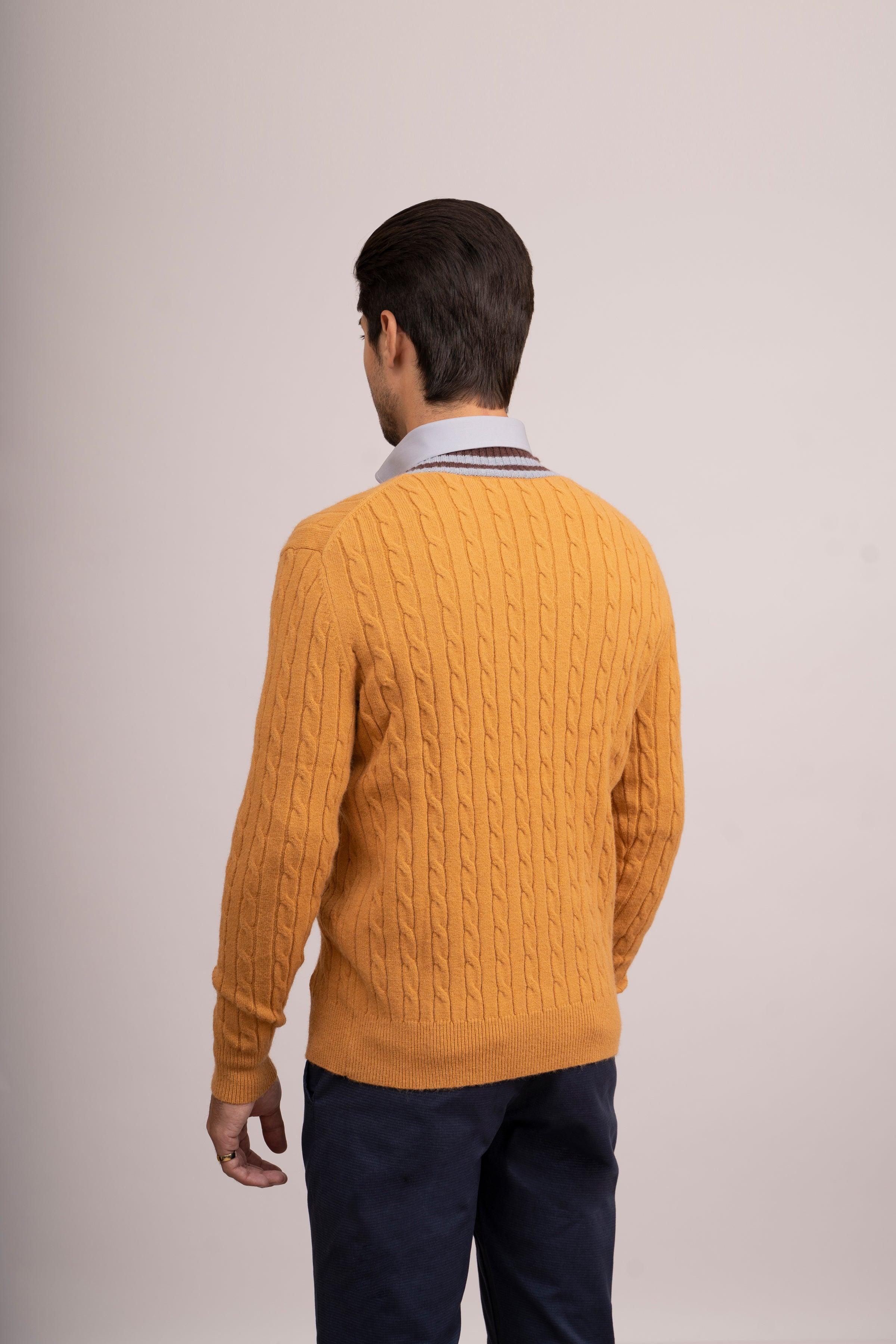 Men's mustard v neck jumper hotsell