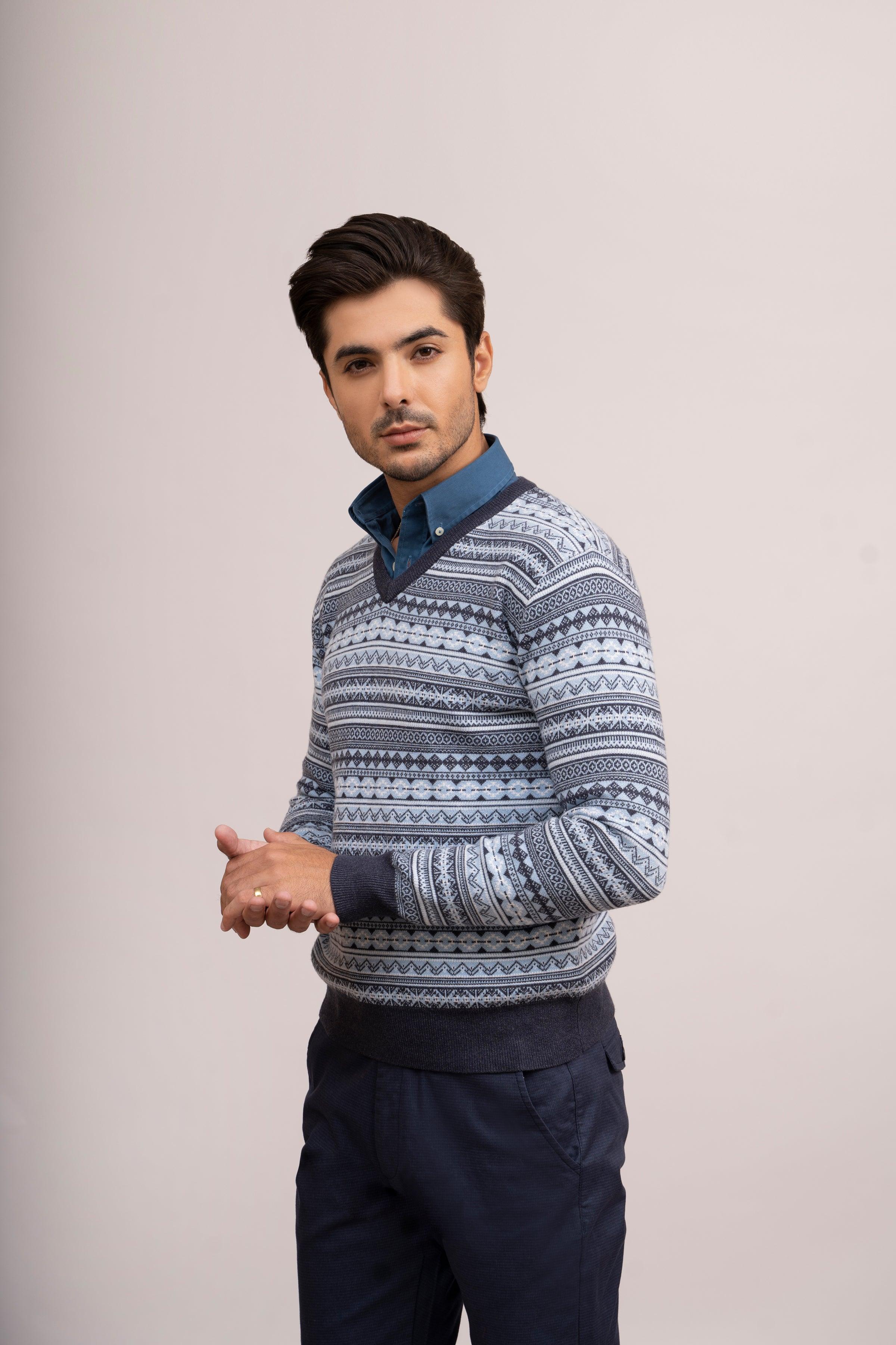 SWEATER V NECK F/L SKY BLUE at Charcoal Clothing