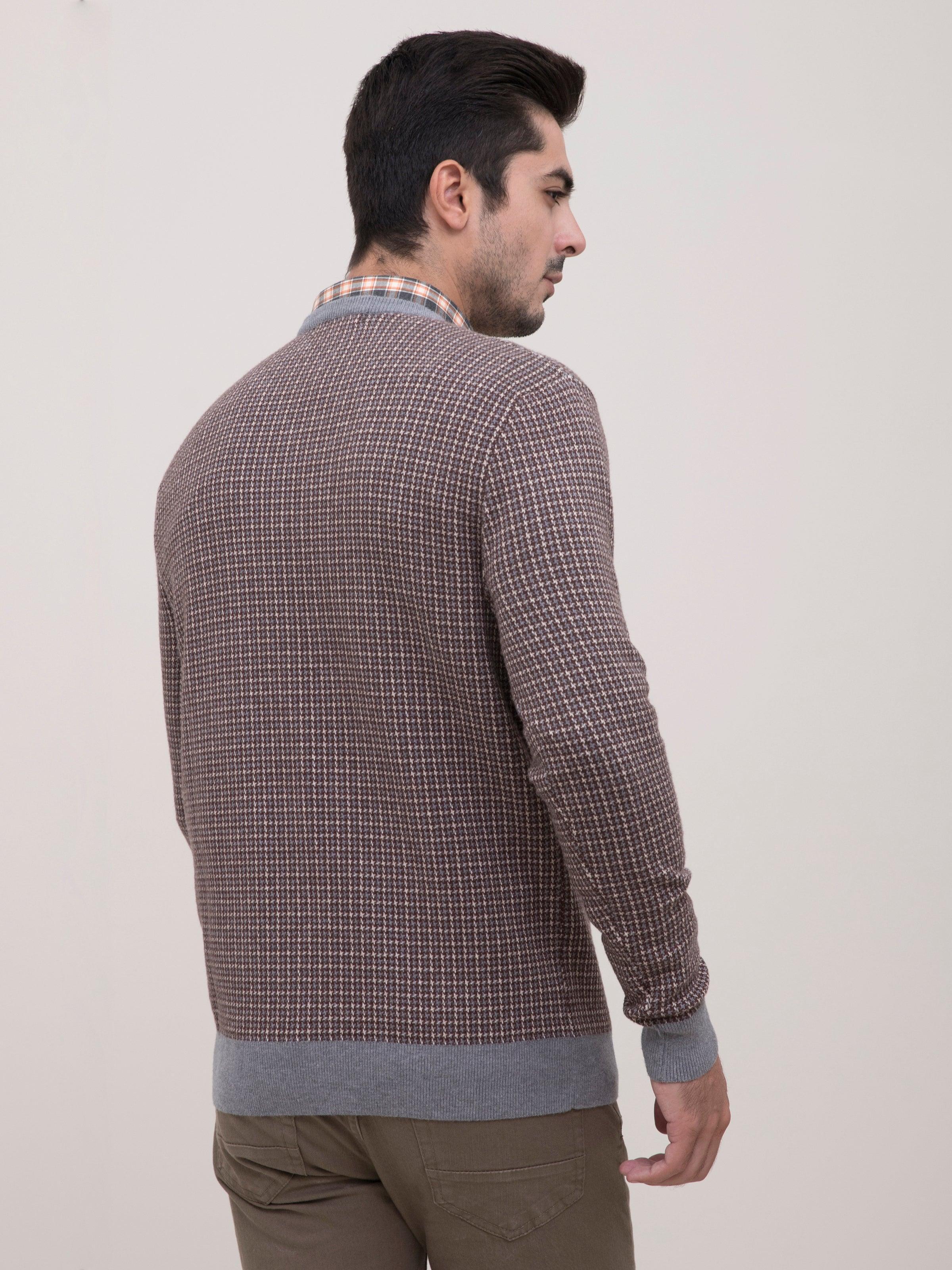 SWEATER V NECK F/S BROWN BEIGE at Charcoal Clothing