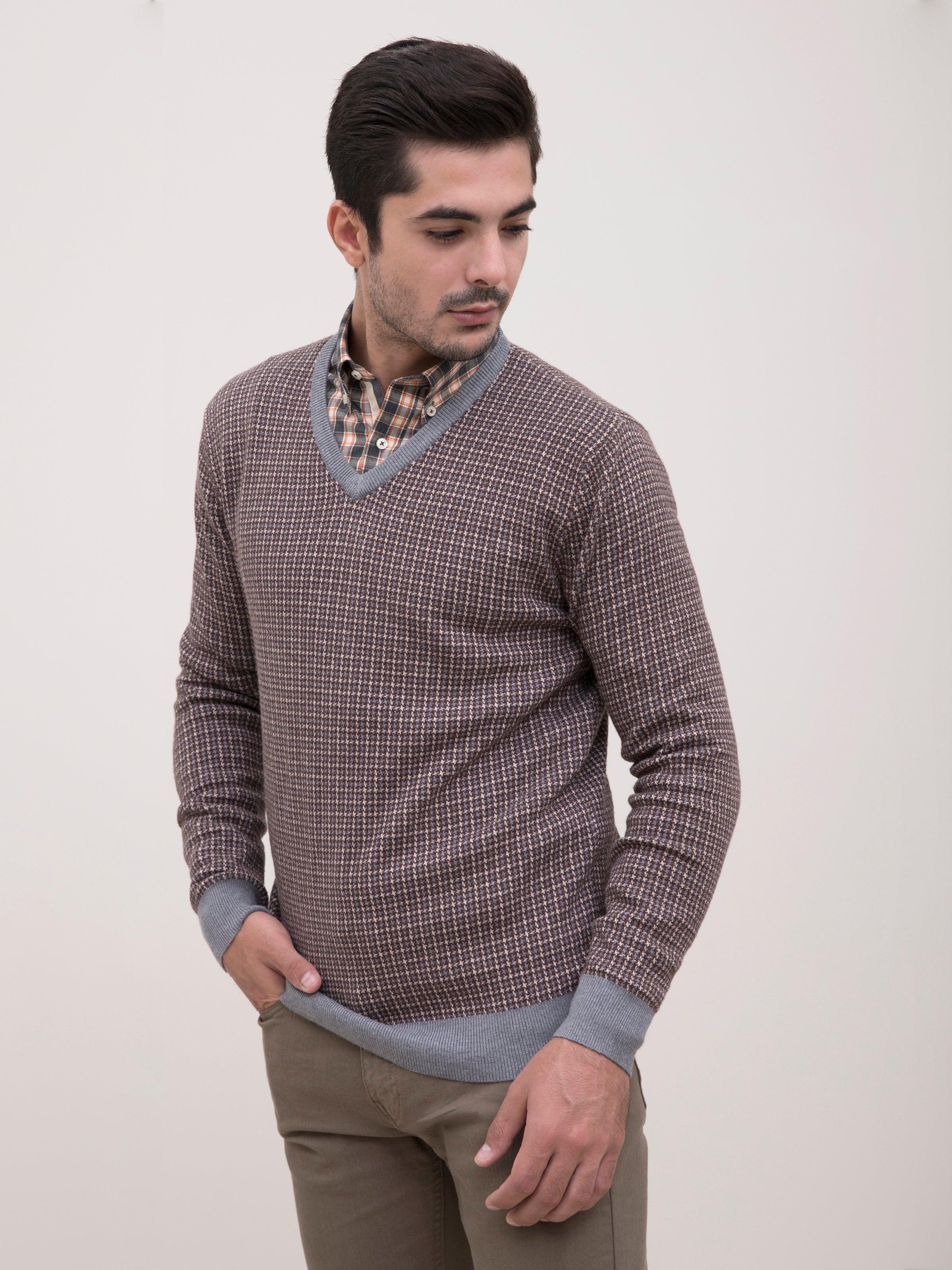 SWEATER V NECK F/S BROWN BEIGE at Charcoal Clothing