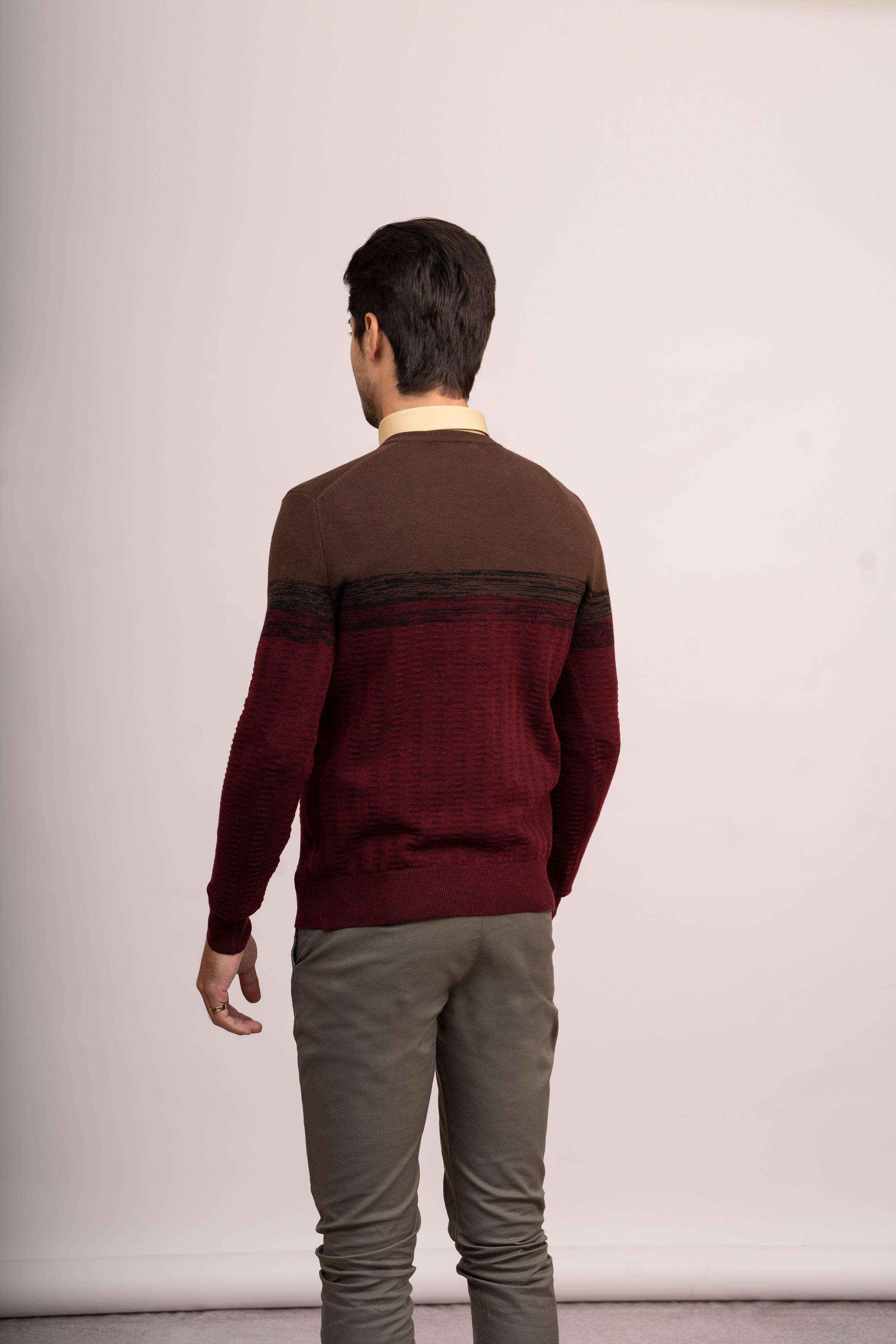 SWEATER V NECK F/S MAROON BROWN at Charcoal Clothing