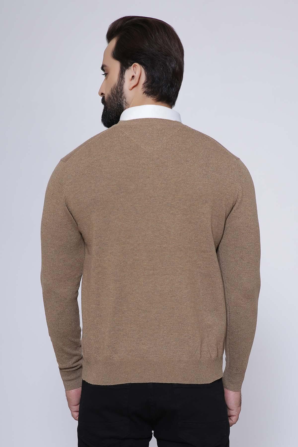 SWEATER V NECK FULL SLEEVE LIGHT BROWN at Charcoal Clothing