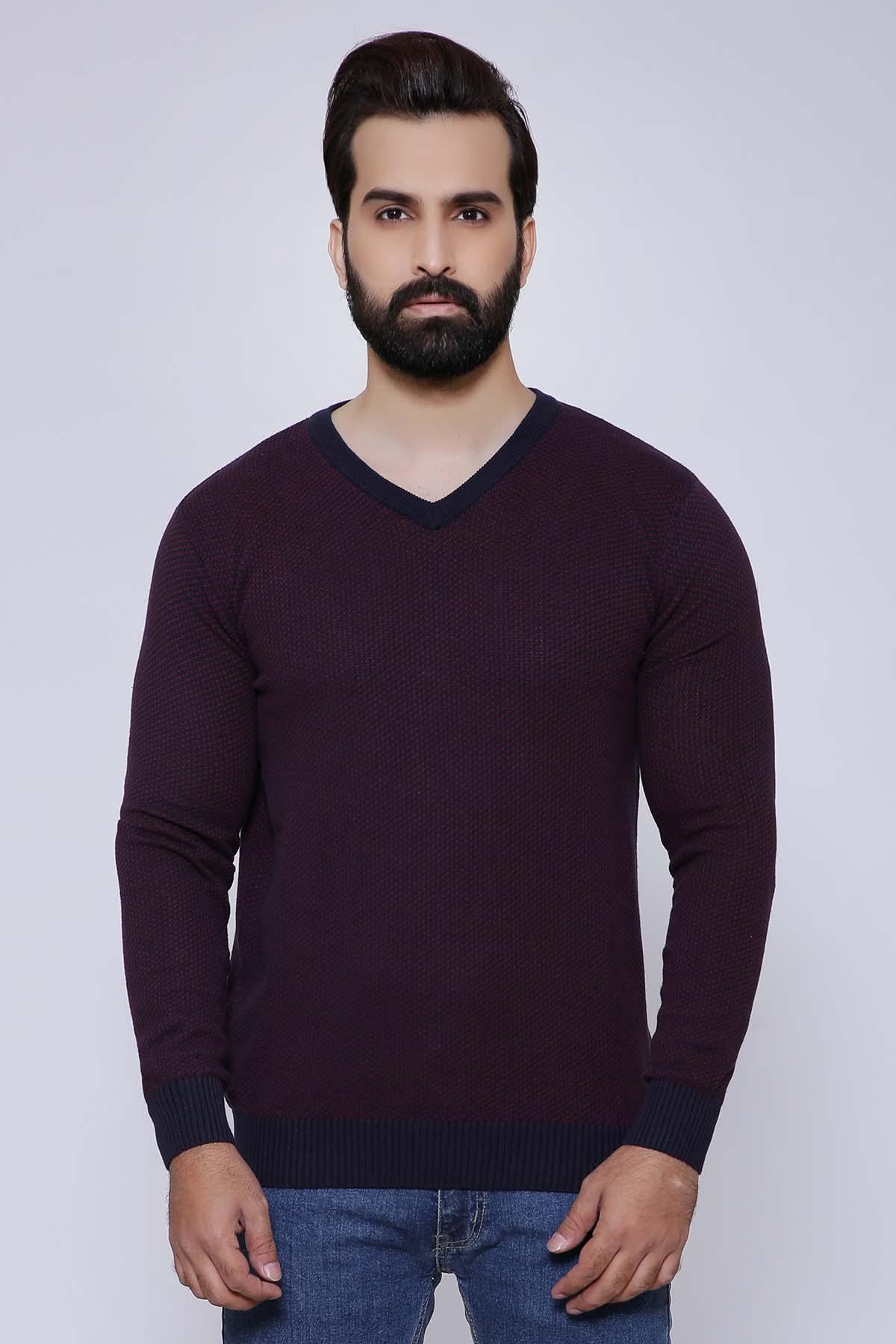 SWEATER V NECK FULL SLEEVE MAHROON at Charcoal Clothing
