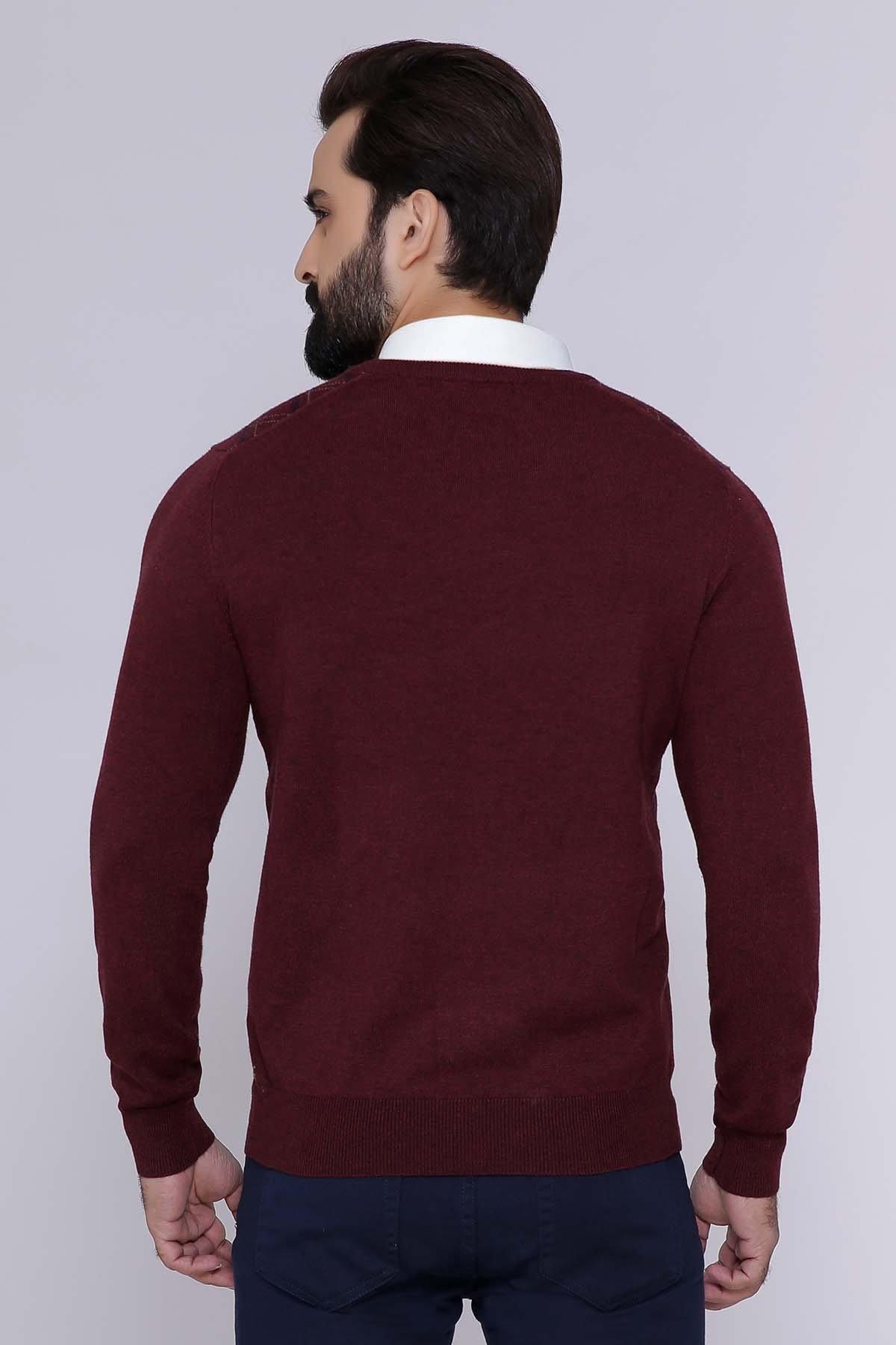 SWEATER V NECK FULL SLEEVE MAROON at Charcoal Clothing