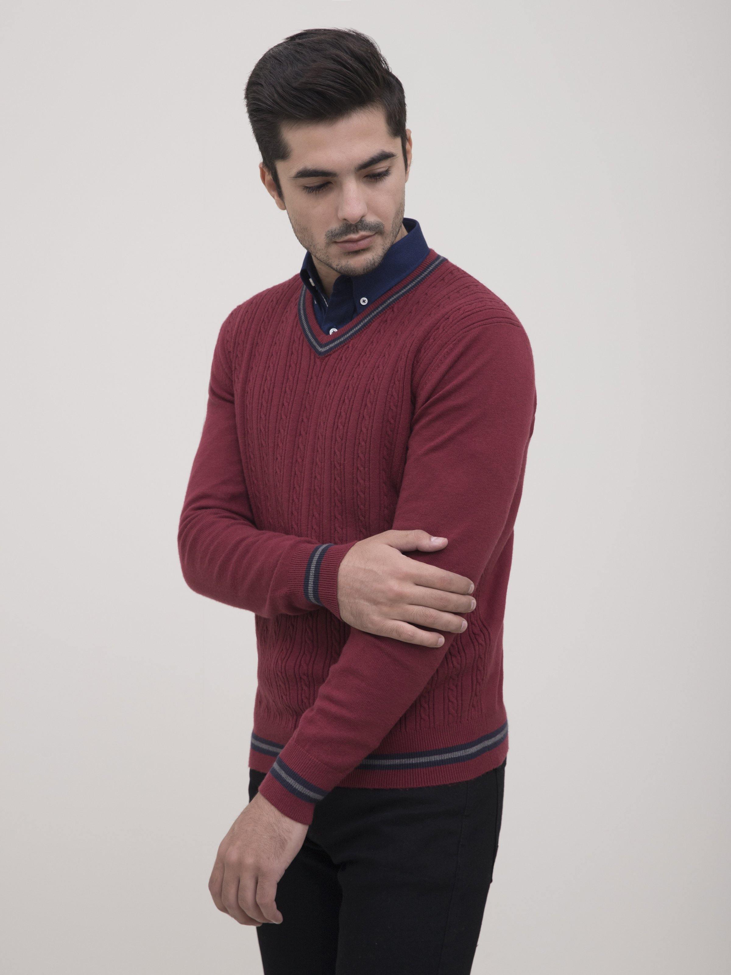 Mens maroon v neck sweater best sale