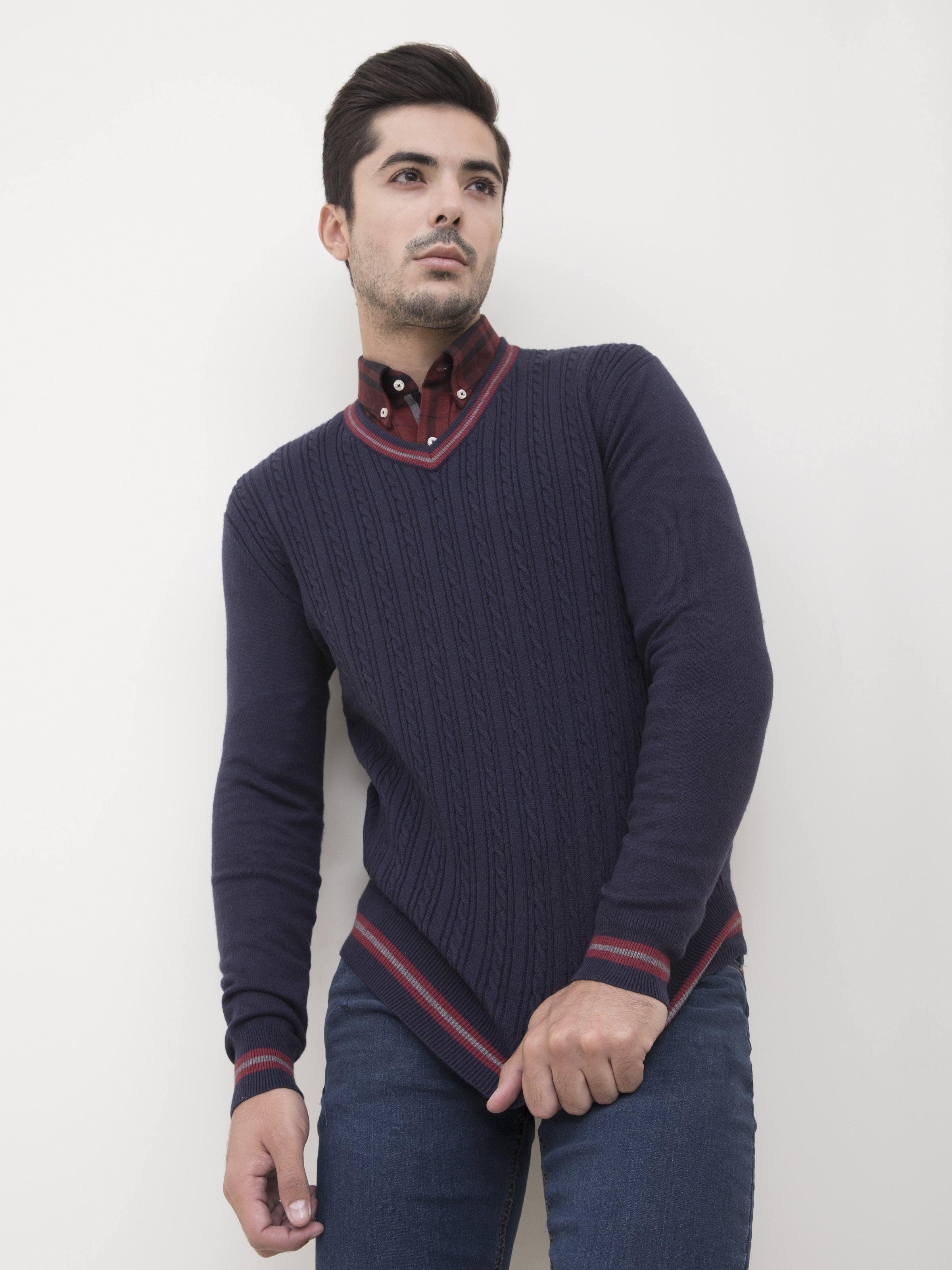 SWEATER V NECK FULL SLEEVE NAVY at Charcoal Clothing