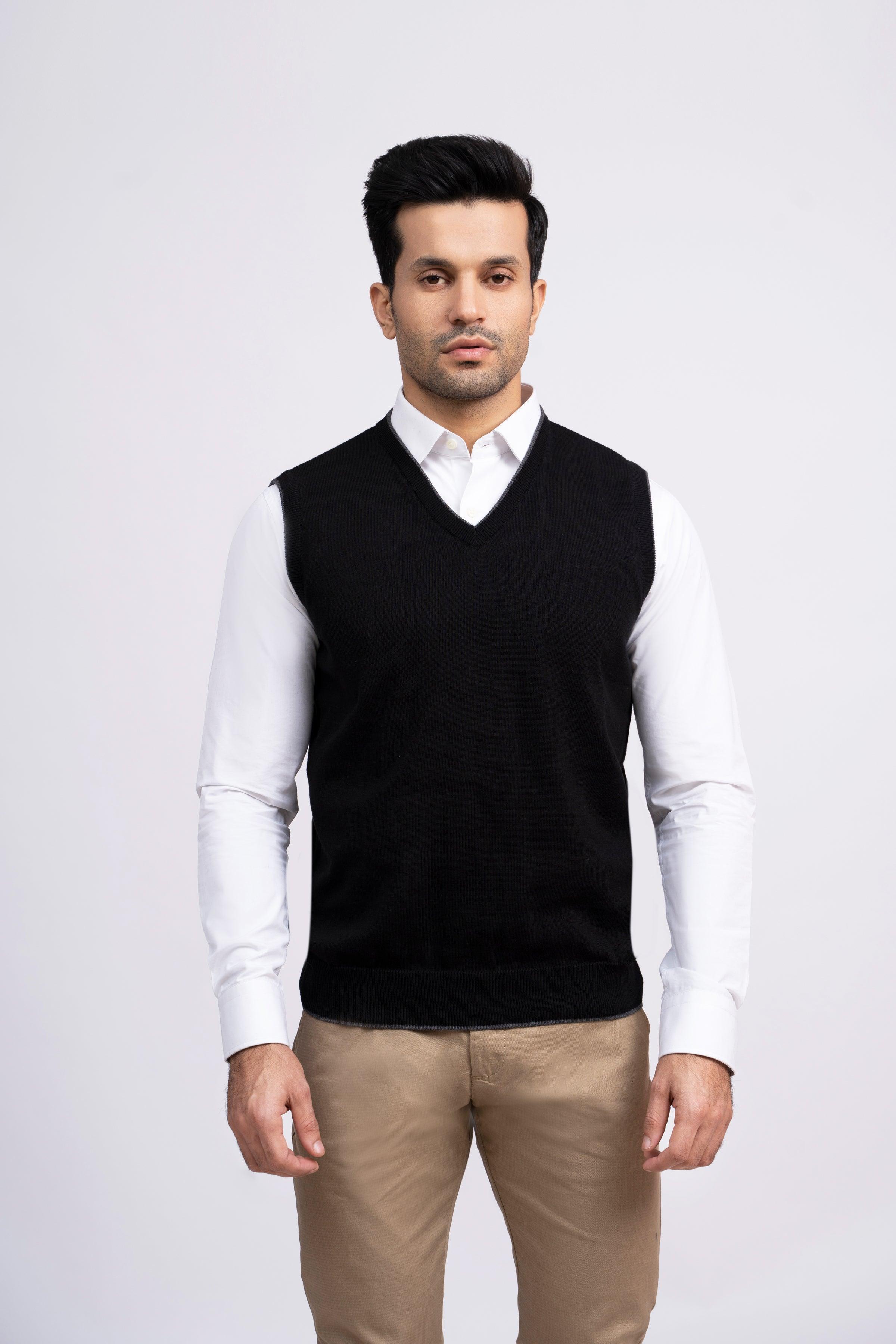 SWEATER V NECK S/L BLACK at Charcoal Clothing