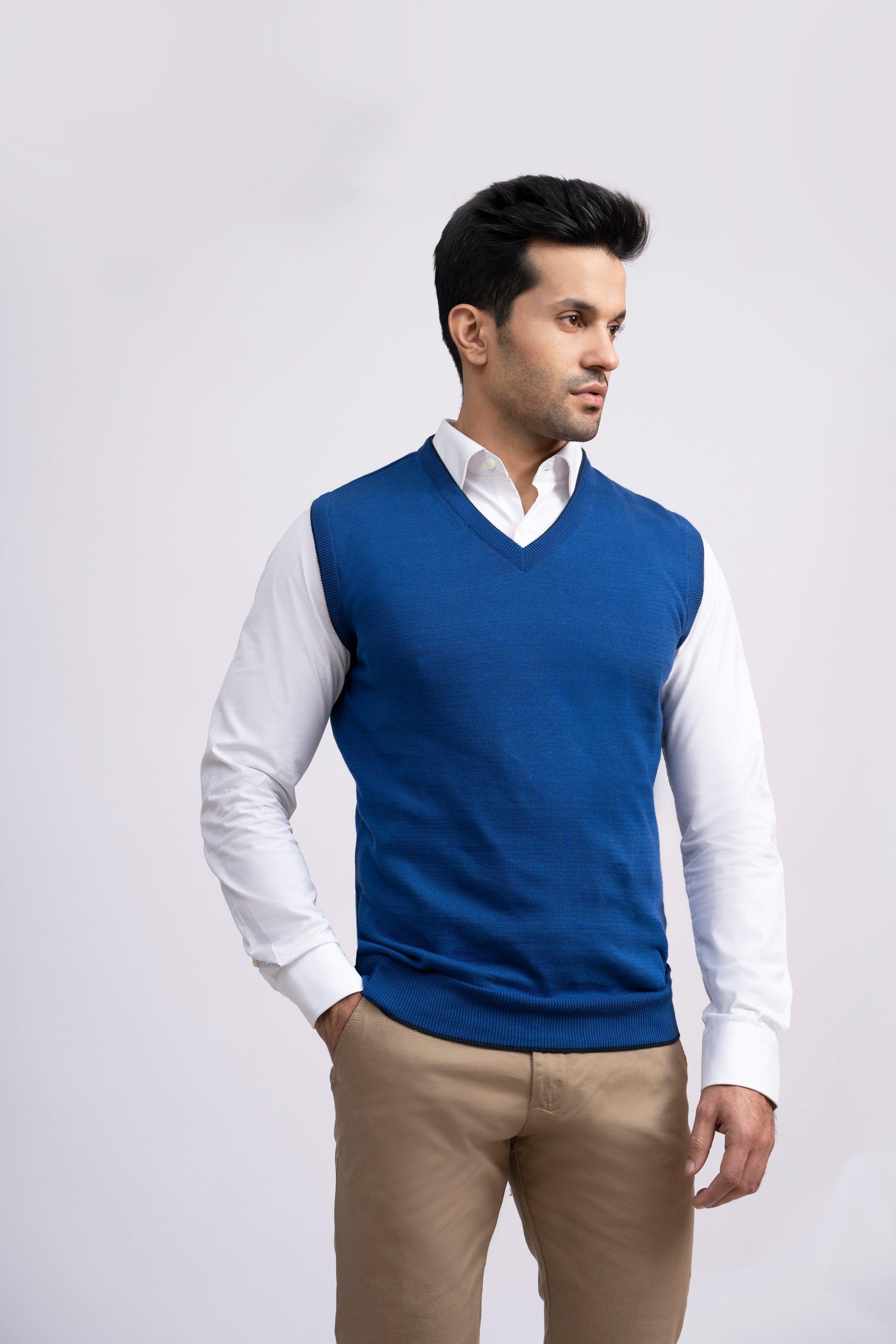 SWEATER V NECK S/L BLUE at Charcoal Clothing