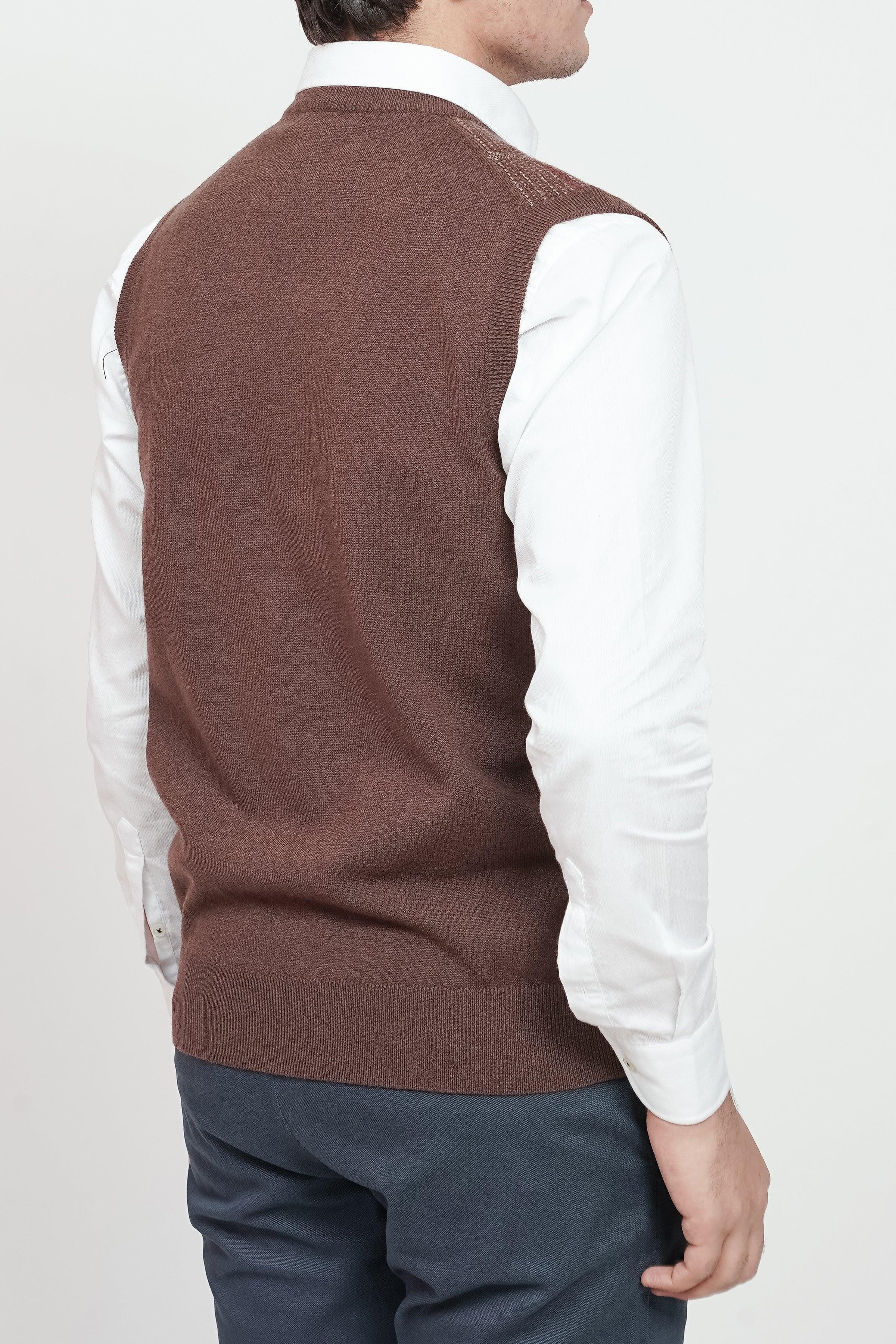 SWEATER V NECK S/L BROWN at Charcoal Clothing