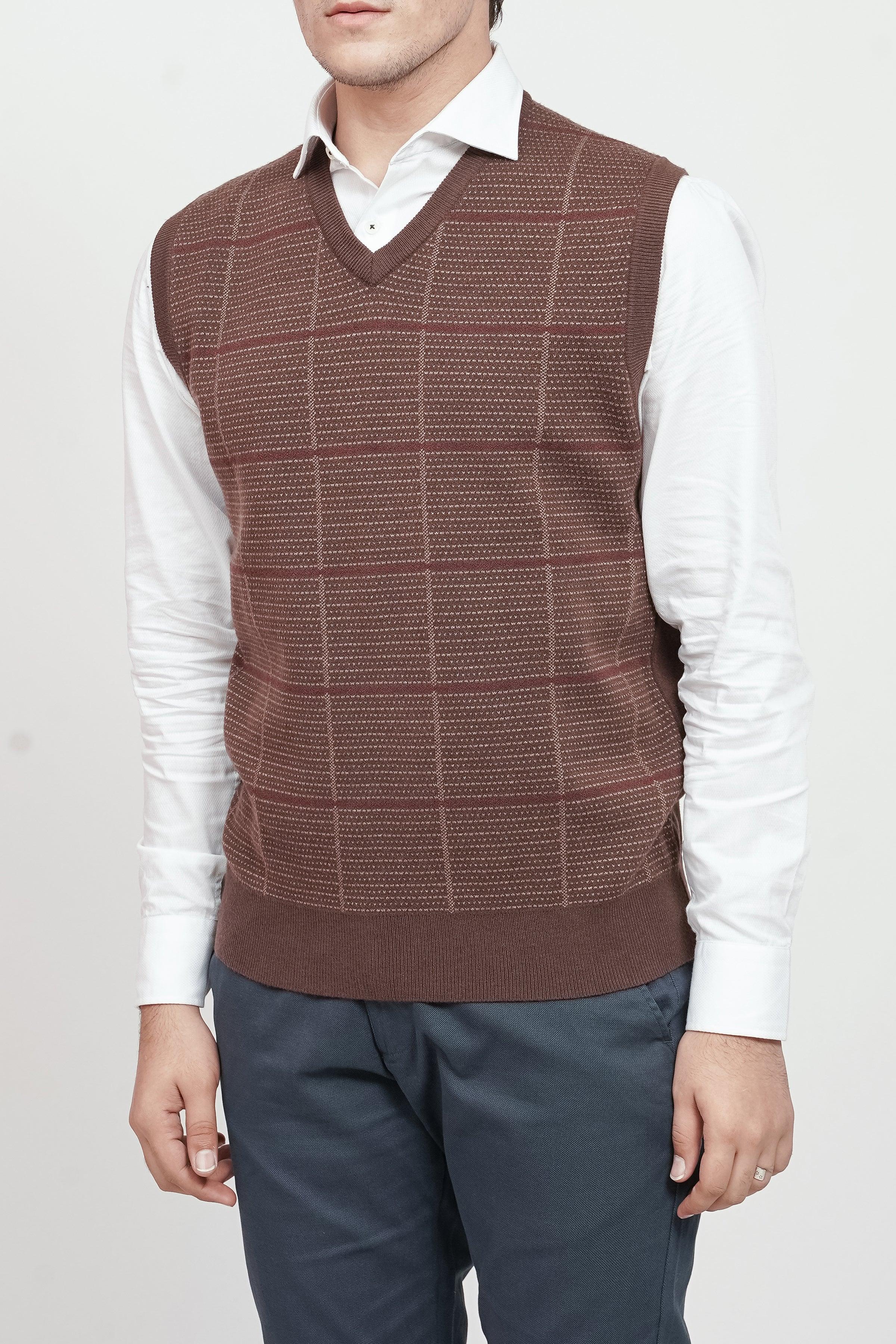SWEATER V NECK S/L BROWN at Charcoal Clothing