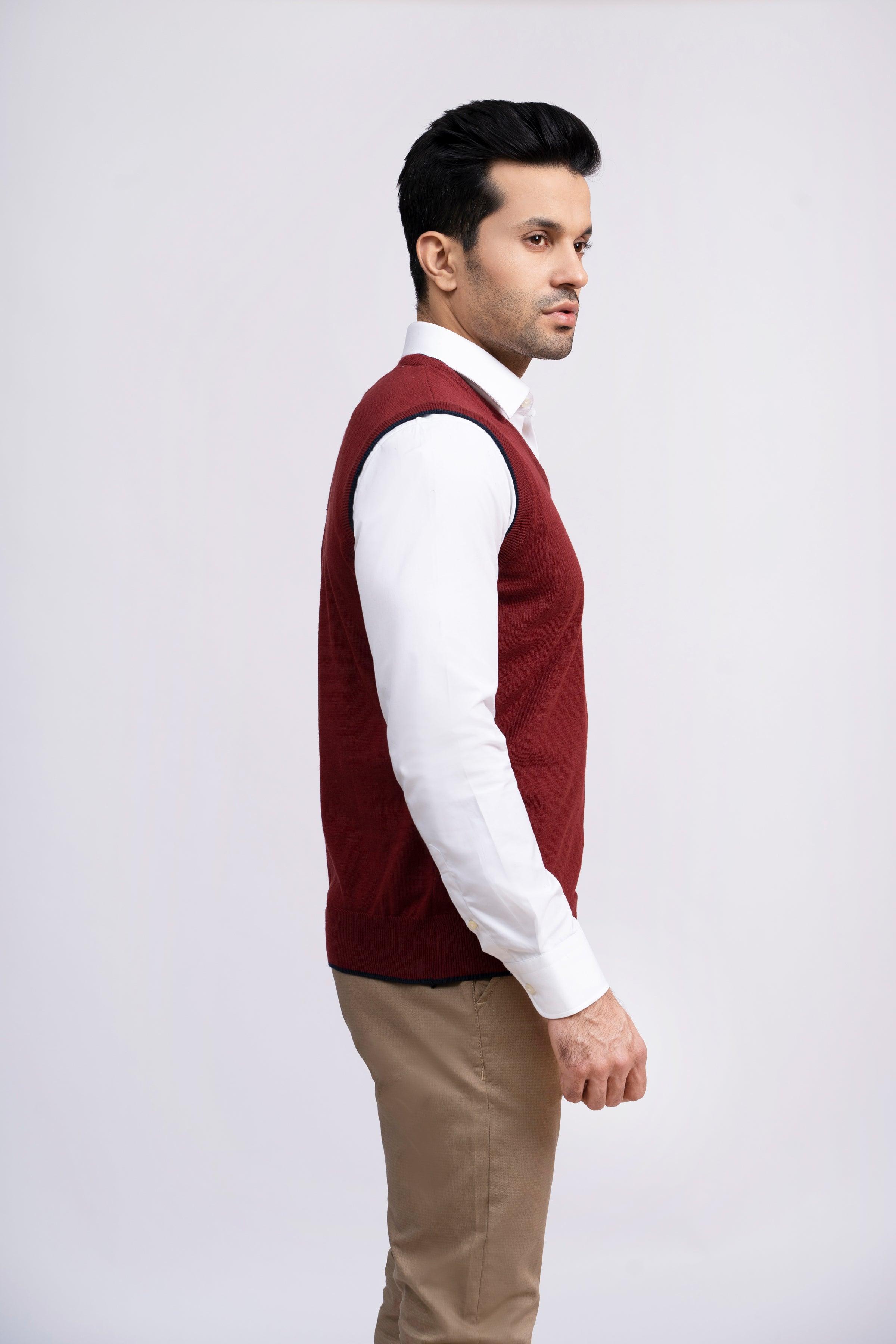 SWEATER V NECK S/L MAROON at Charcoal Clothing